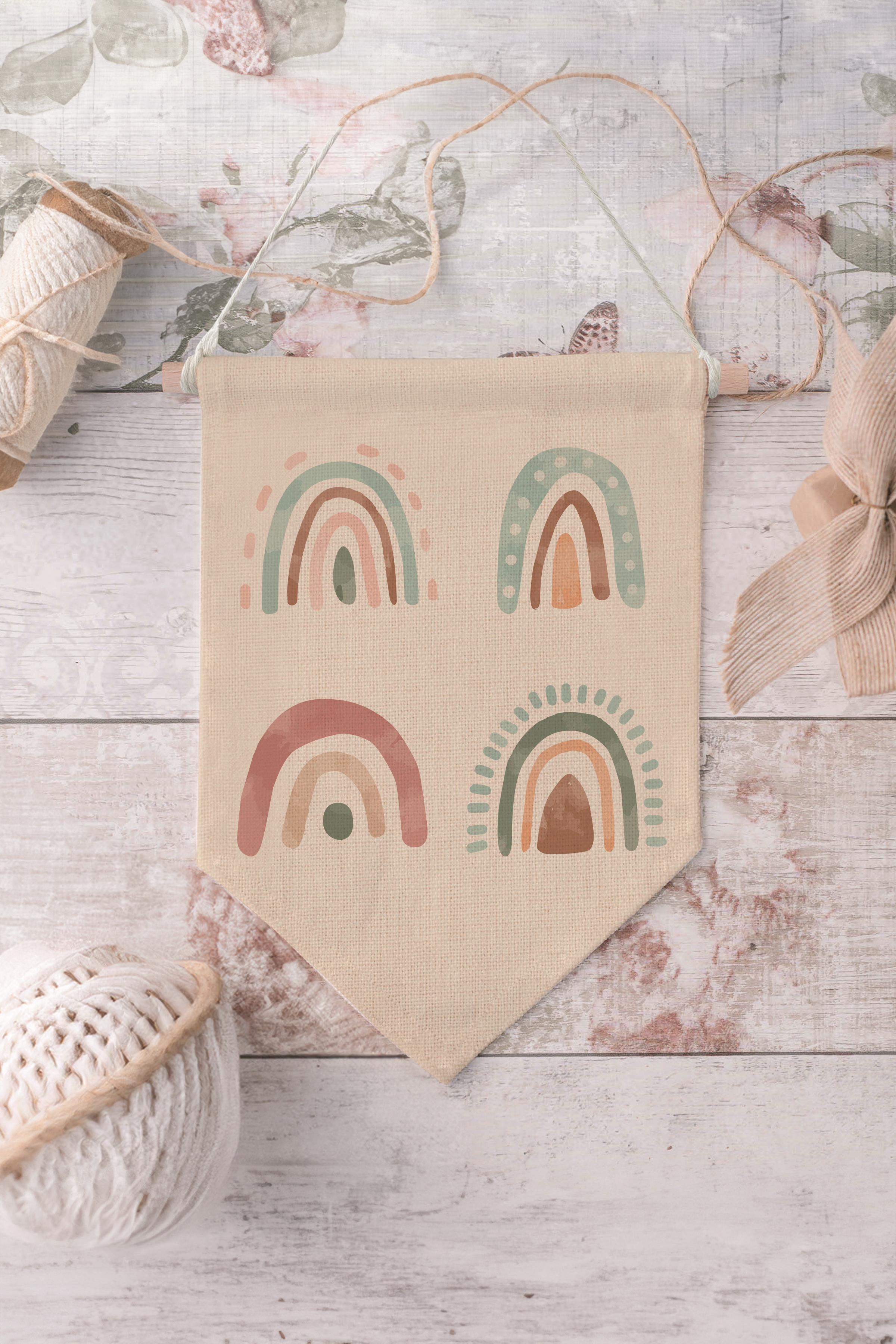 Çocuk Odası Dekor, Duvar Süsü, Ahşap Bebek Odası Dekor, Canvas Flama, Gökkuşağı Deseni - Renkli