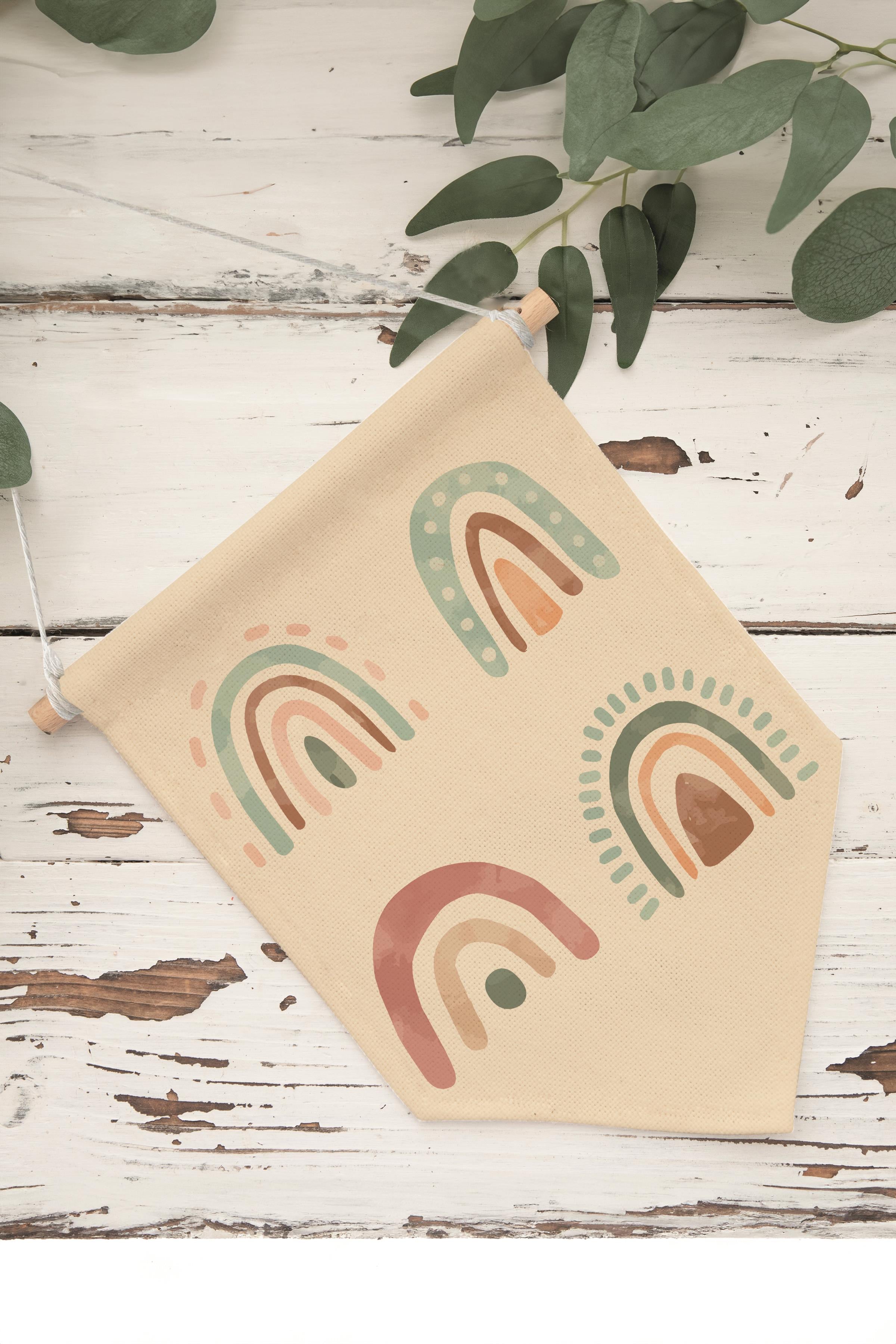 Çocuk Odası Dekor, Duvar Süsü, Ahşap Bebek Odası Dekor, Canvas Flama, Gökkuşağı Deseni - Renkli