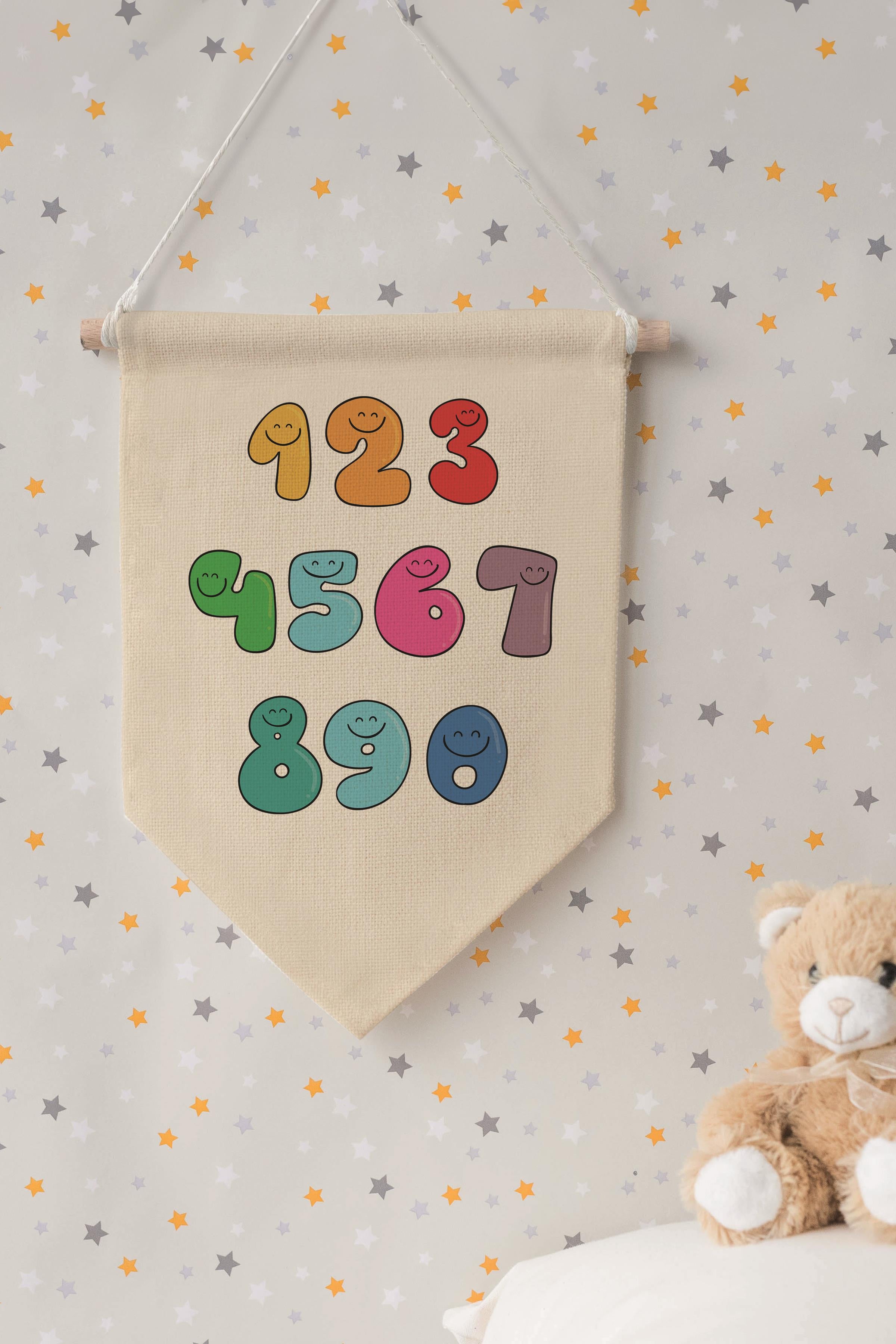 Çocuk Odası Dekor, Duvar Süsü, Ahşap Bebek Odası Dekor, Canvas Flama, Gülen Surat Sayılar