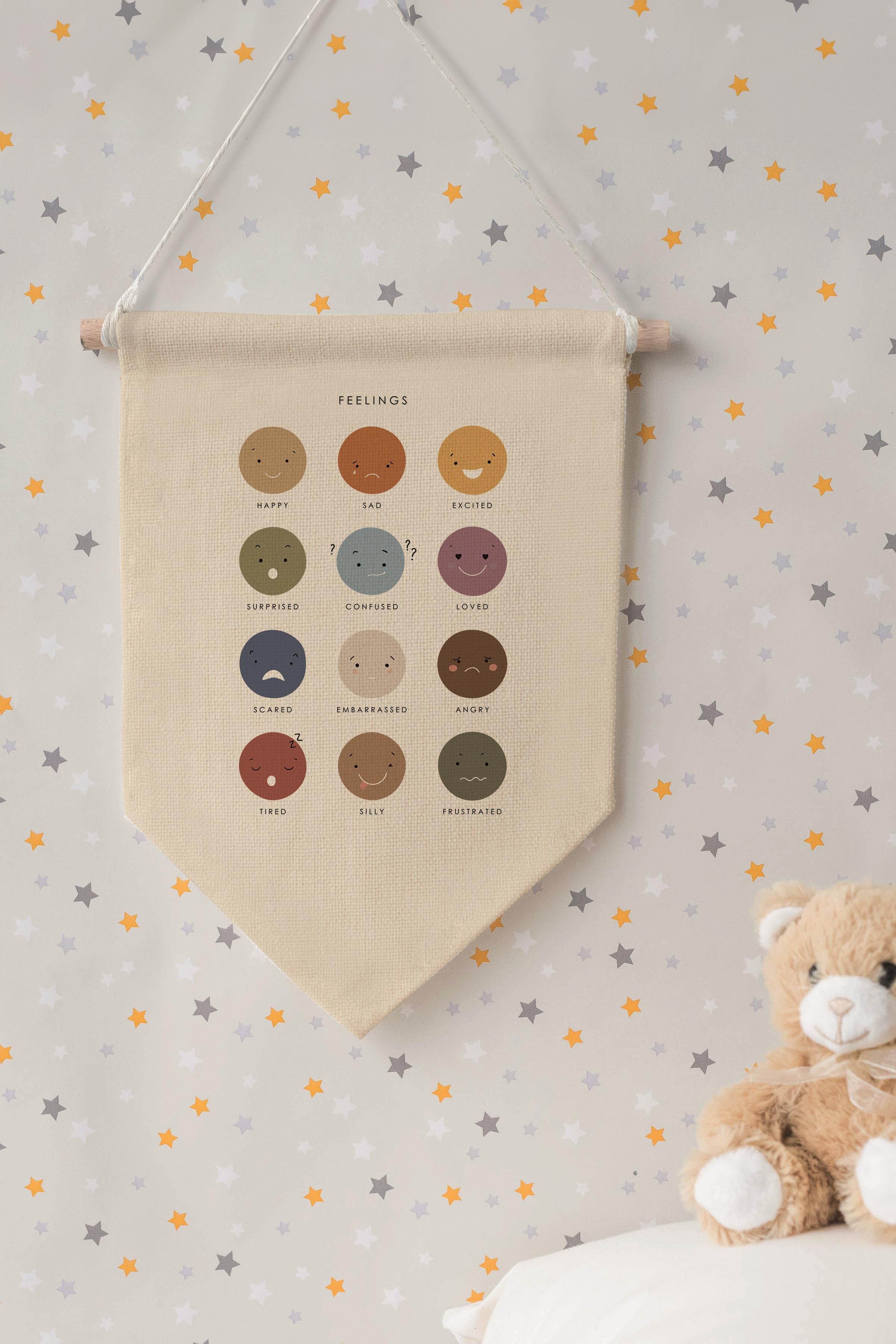Çocuk Odası Dekor, Duvar Süsü, Ahşap Bebek Odası Dekor, Canvas Flama, Gülen Suratlar - Renkli