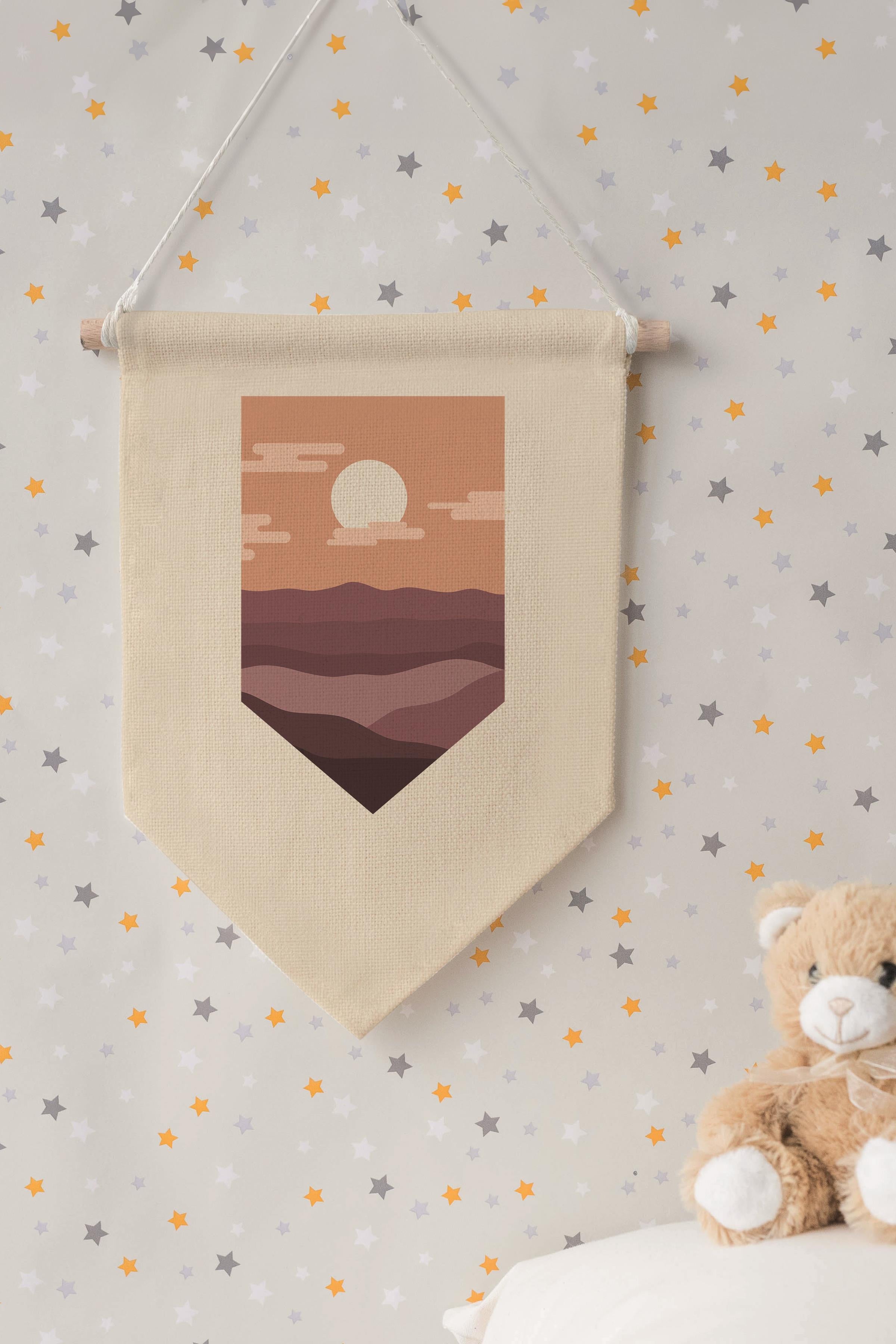 Çocuk Odası Dekor, Duvar Süsü, Ahşap Bebek Odası Dekor, Canvas Flama, Gün Batımı - Boho