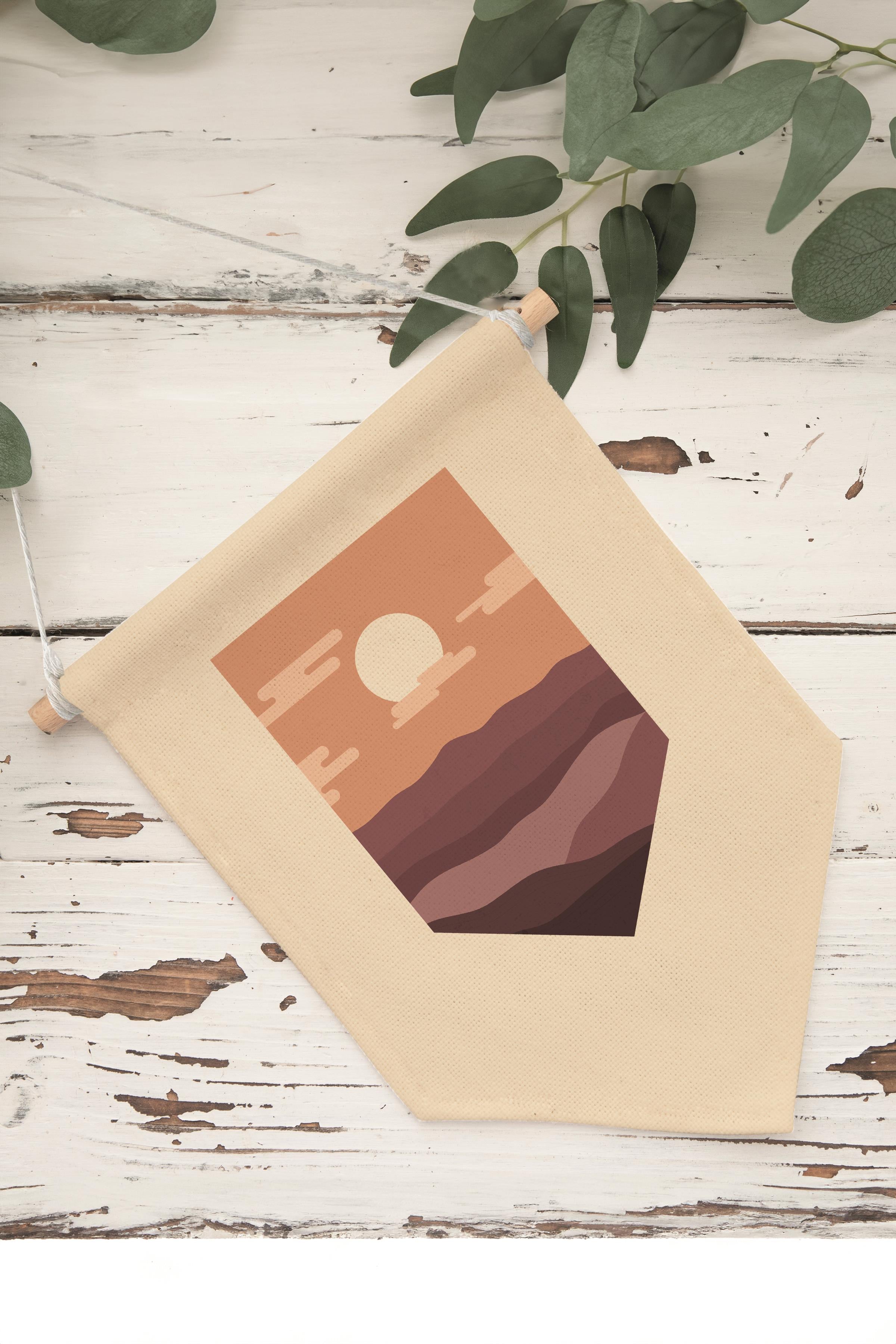 Çocuk Odası Dekor, Duvar Süsü, Ahşap Bebek Odası Dekor, Canvas Flama, Gün Batımı - Boho
