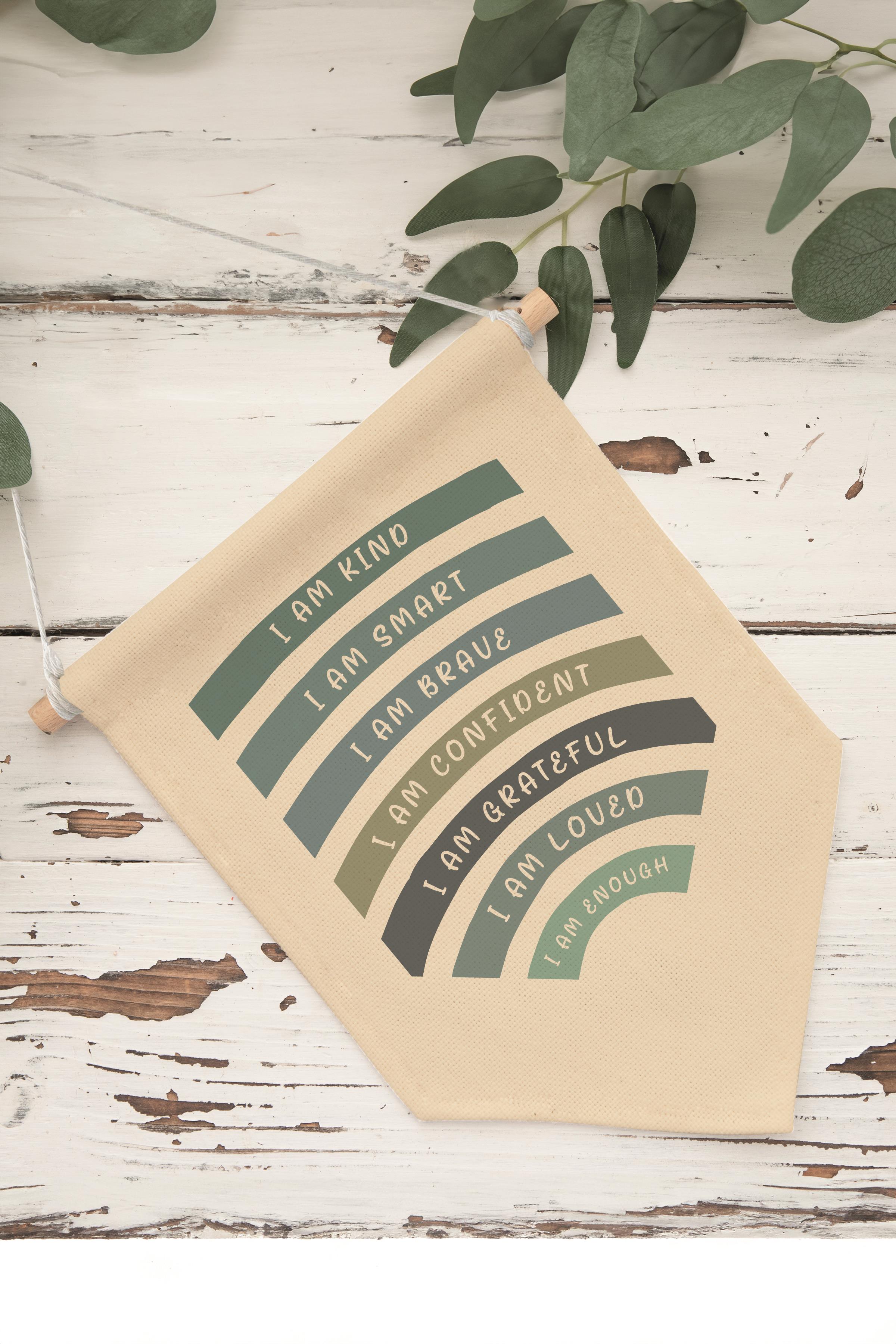 Çocuk Odası Dekor, Duvar Süsü, Ahşap Bebek Odası Dekor, Canvas Flama, I Am Kind I Am Smart - Mavi
