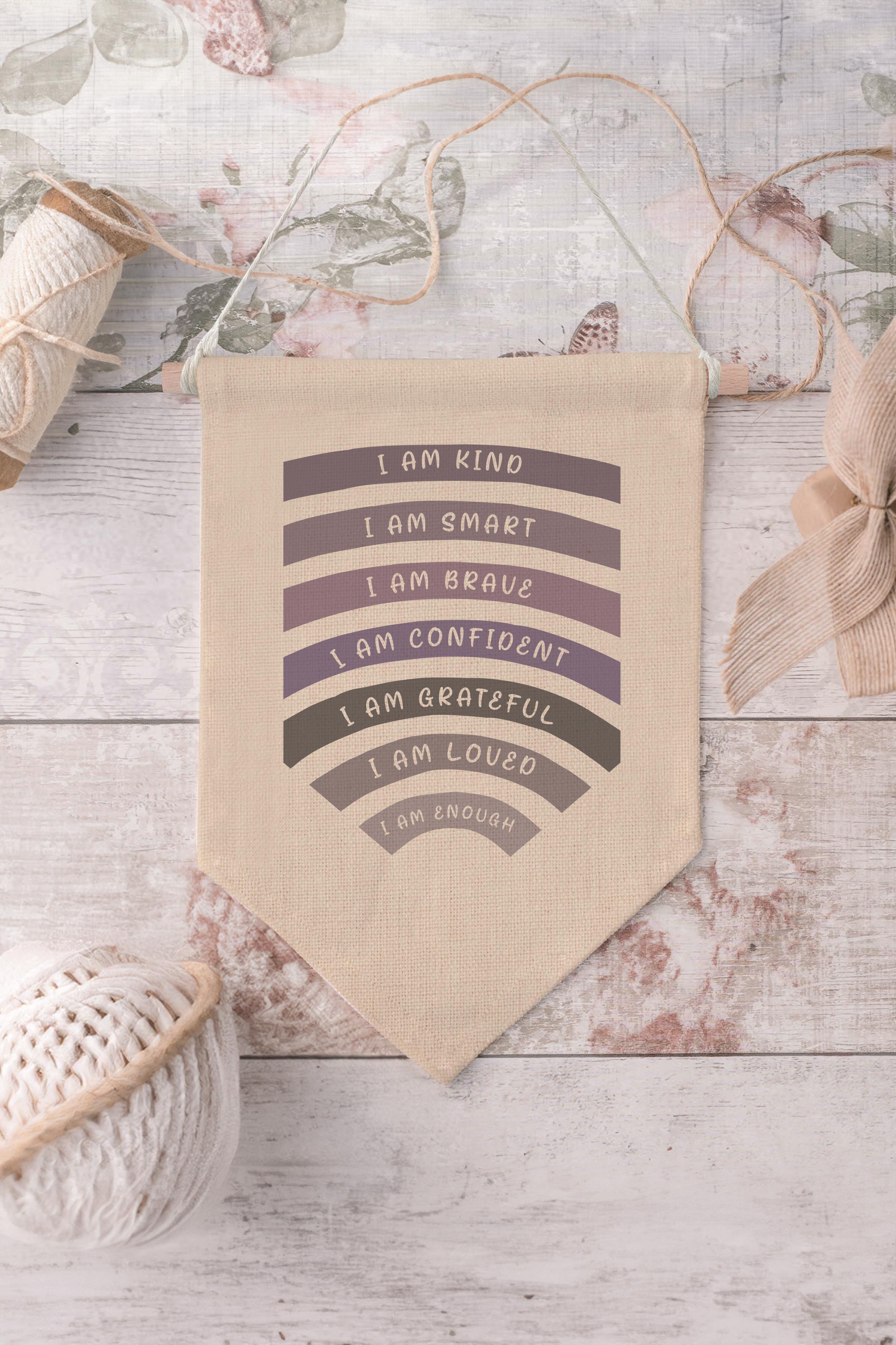 Çocuk Odası Dekor, Duvar Süsü, Ahşap Bebek Odası Dekor, Canvas Flama, I Am Kind I Am Smart - Mor