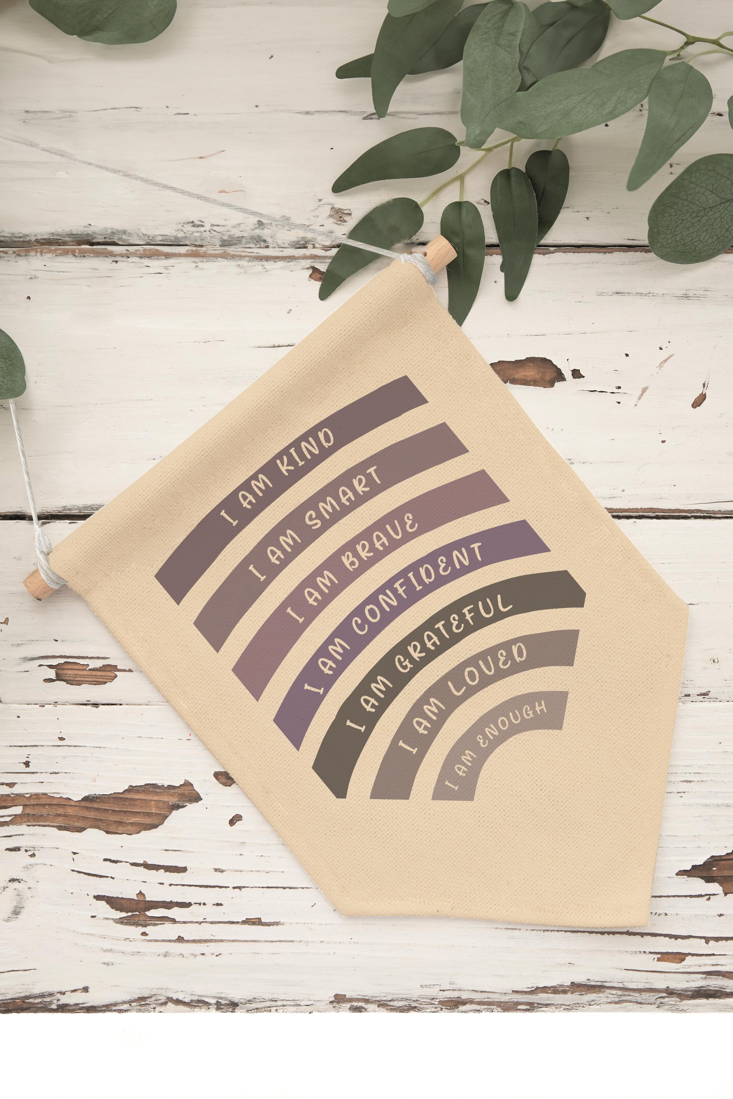 Çocuk Odası Dekor, Duvar Süsü, Ahşap Bebek Odası Dekor, Canvas Flama, I Am Kind I Am Smart - Mor