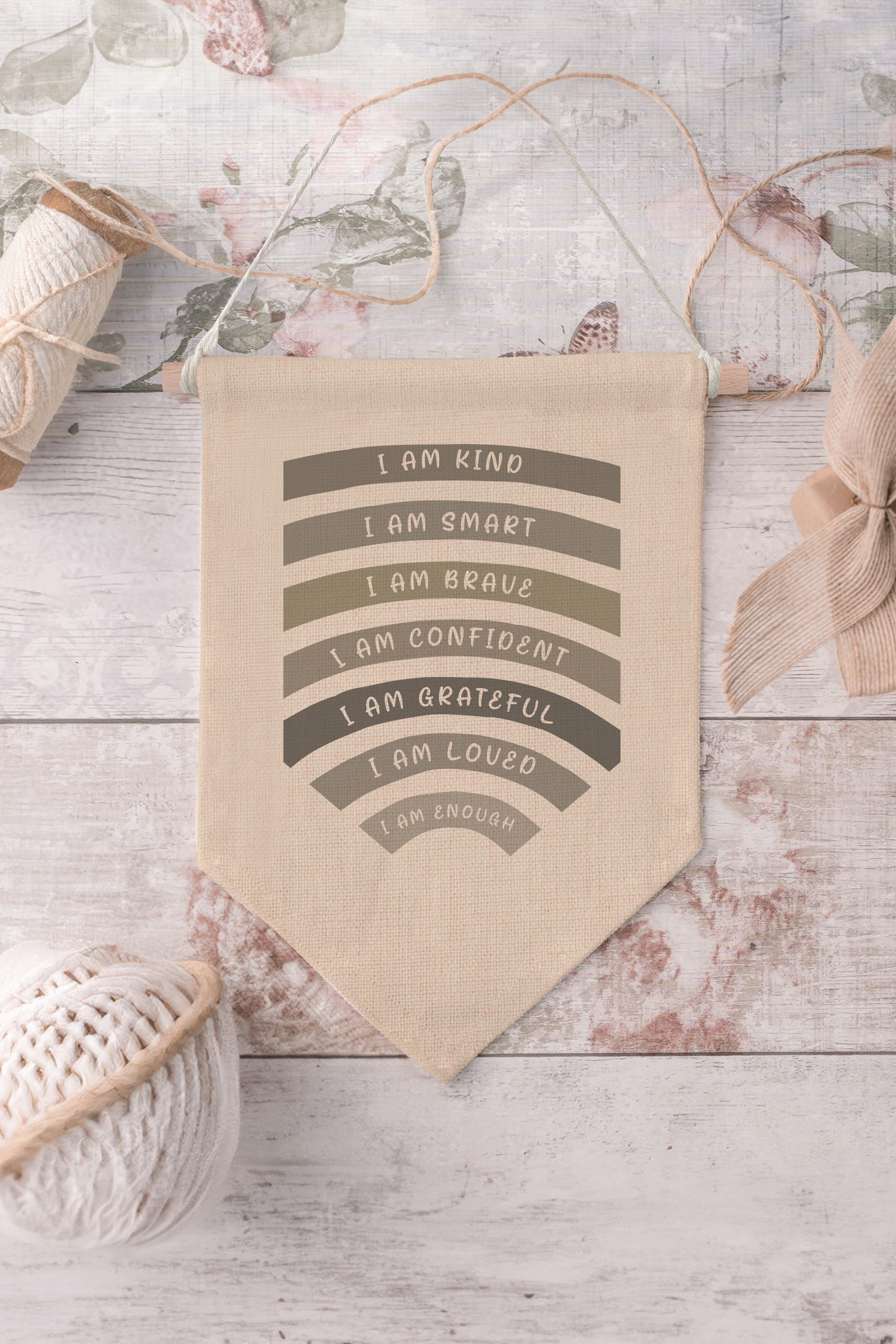 Çocuk Odası Dekor, Duvar Süsü, Ahşap Bebek Odası Dekor, Canvas Flama, I Am Kind I Am Smart - Siyah