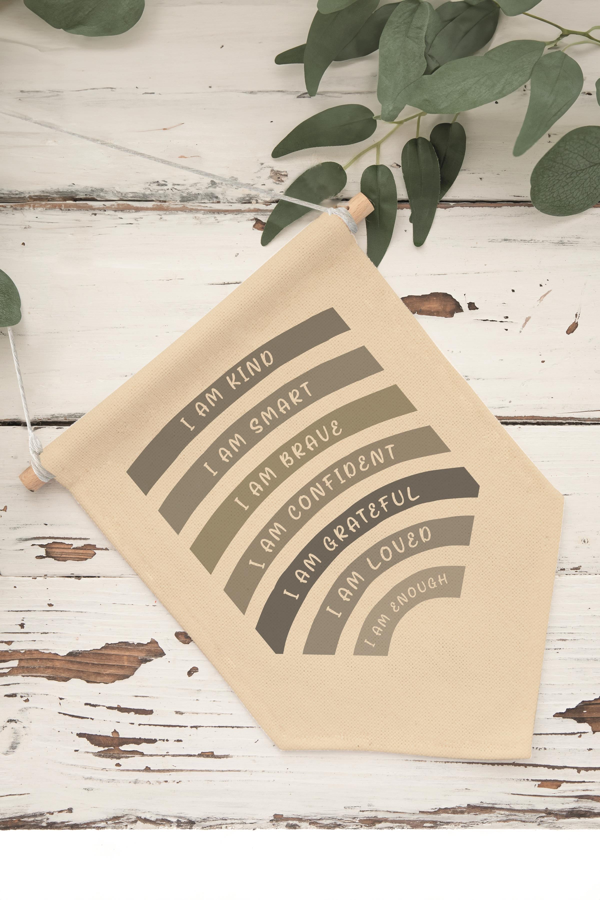 Çocuk Odası Dekor, Duvar Süsü, Ahşap Bebek Odası Dekor, Canvas Flama, I Am Kind I Am Smart - Siyah