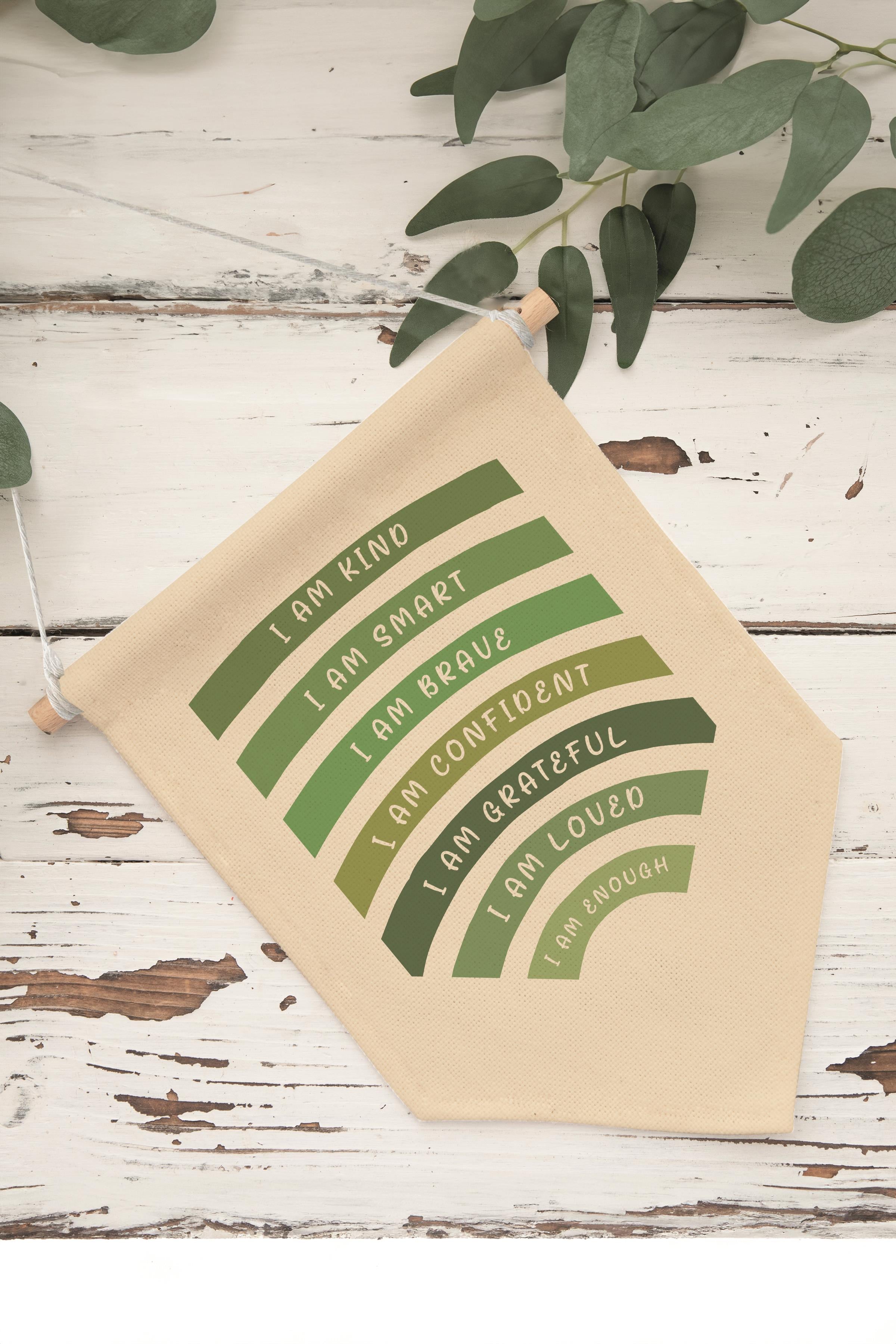 Çocuk Odası Dekor, Duvar Süsü, Ahşap Bebek Odası Dekor, Canvas Flama, I Am Kind I Am Smart - Yeşil
