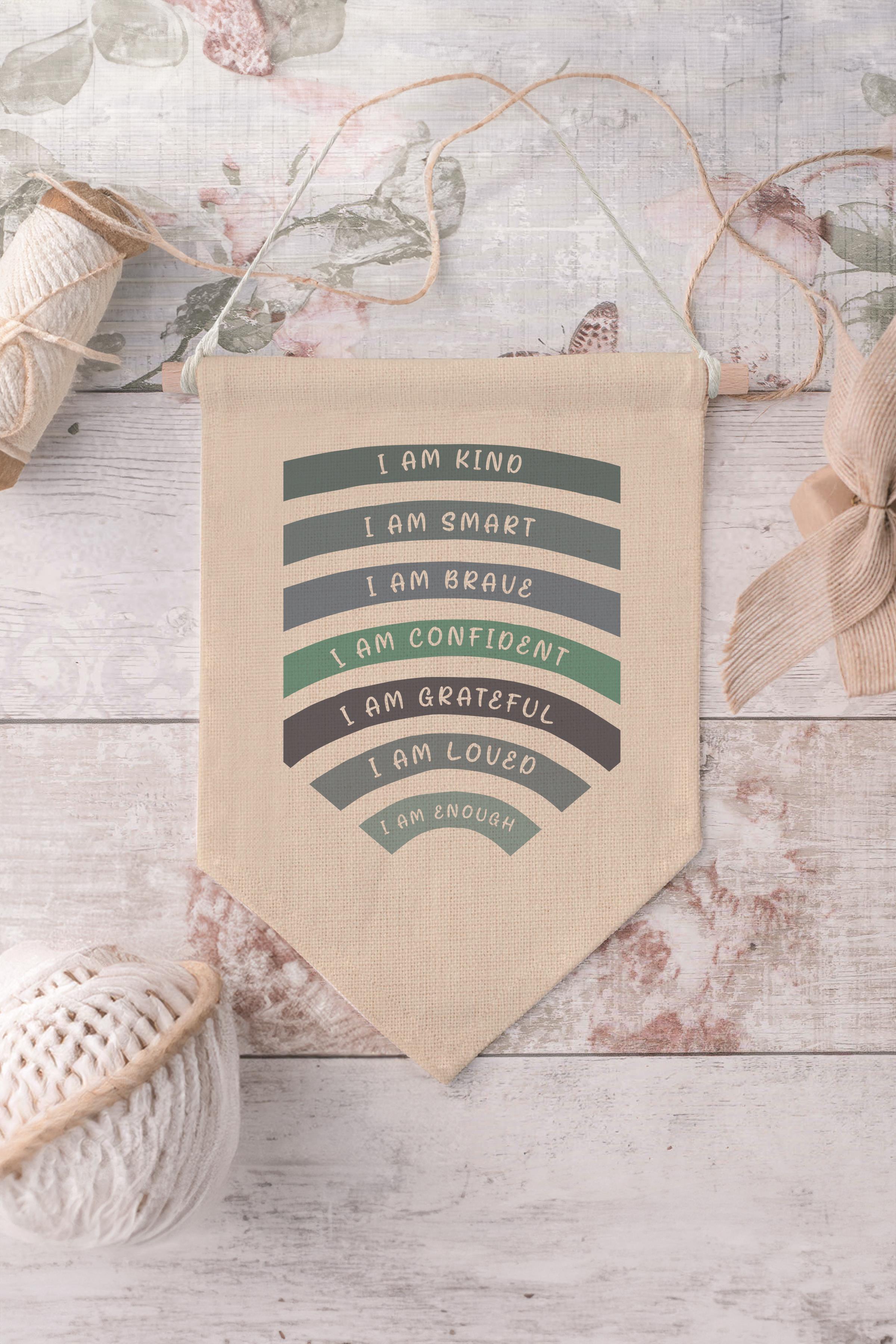 Çocuk Odası Dekor, Duvar Süsü, Ahşap Bebek Odası Dekor, Canvas Flama, I Am Kind I Am Smart - Yeşil