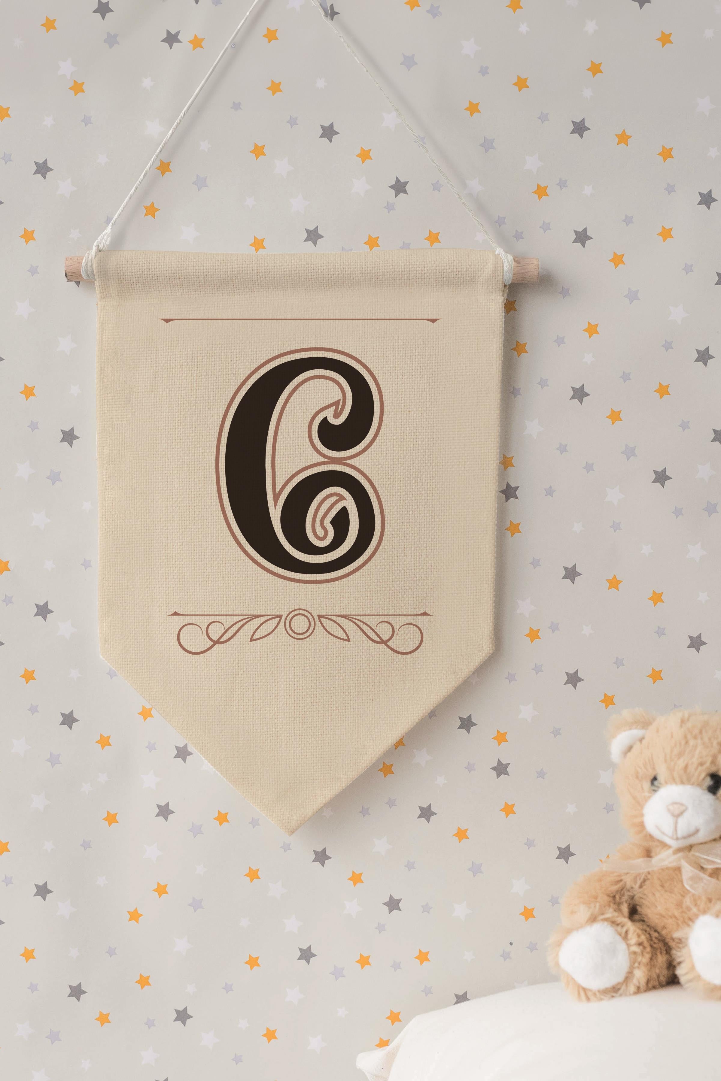 Çocuk Odası Dekor, Duvar Süsü, Ahşap Bebek Odası Dekor, Canvas Flama, Kahverengi C Harfi