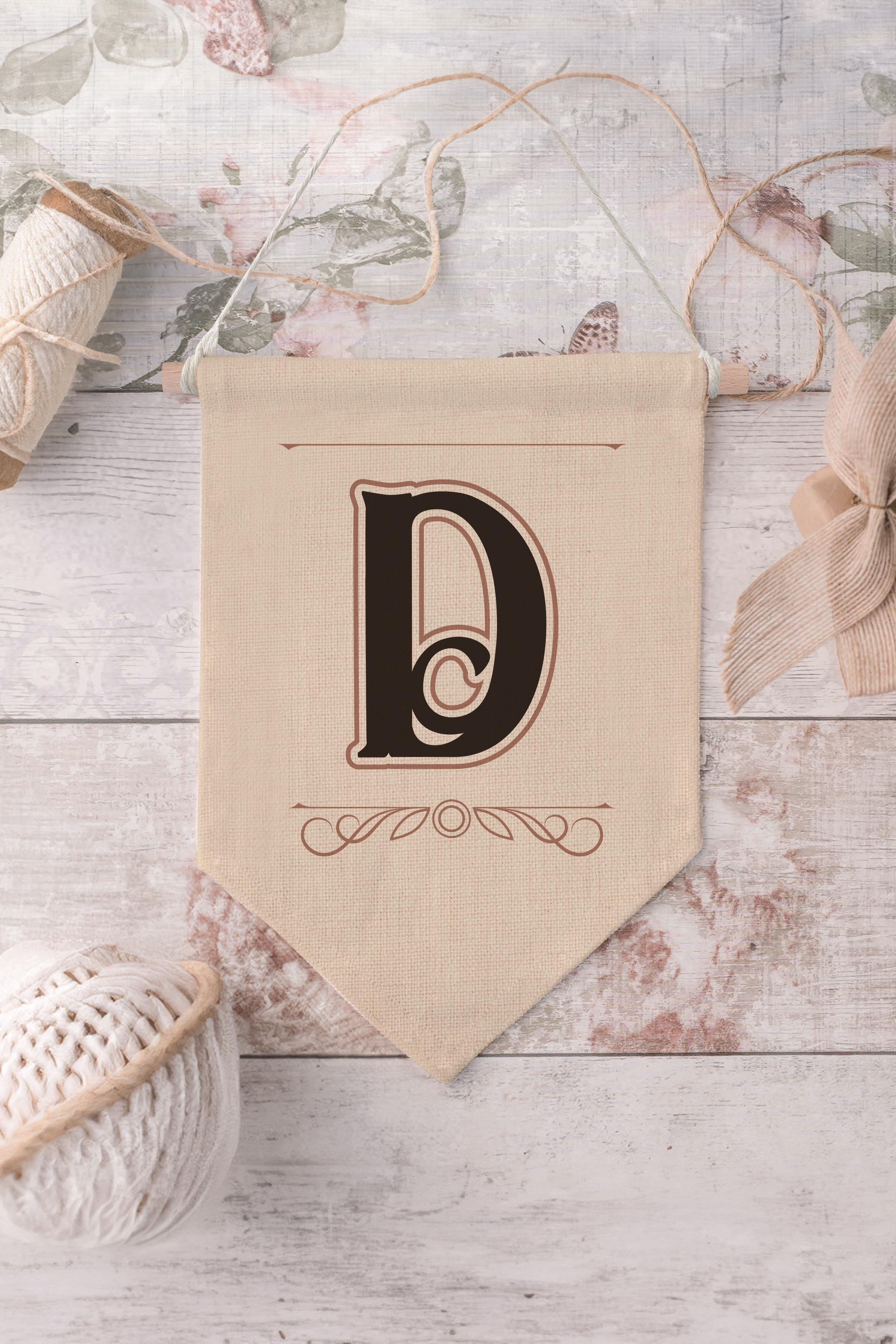 Çocuk Odası Dekor, Duvar Süsü, Ahşap Bebek Odası Dekor, Canvas Flama, Kahverengi D Harfi