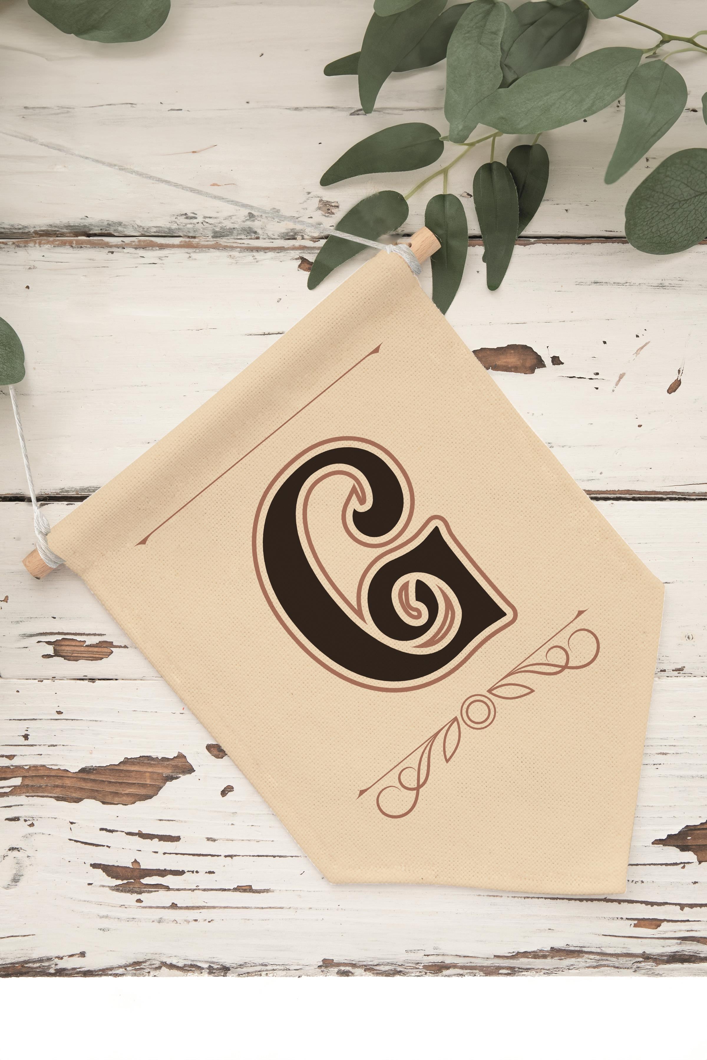 Çocuk Odası Dekor, Duvar Süsü, Ahşap Bebek Odası Dekor, Canvas Flama, Kahverengi G Harfi