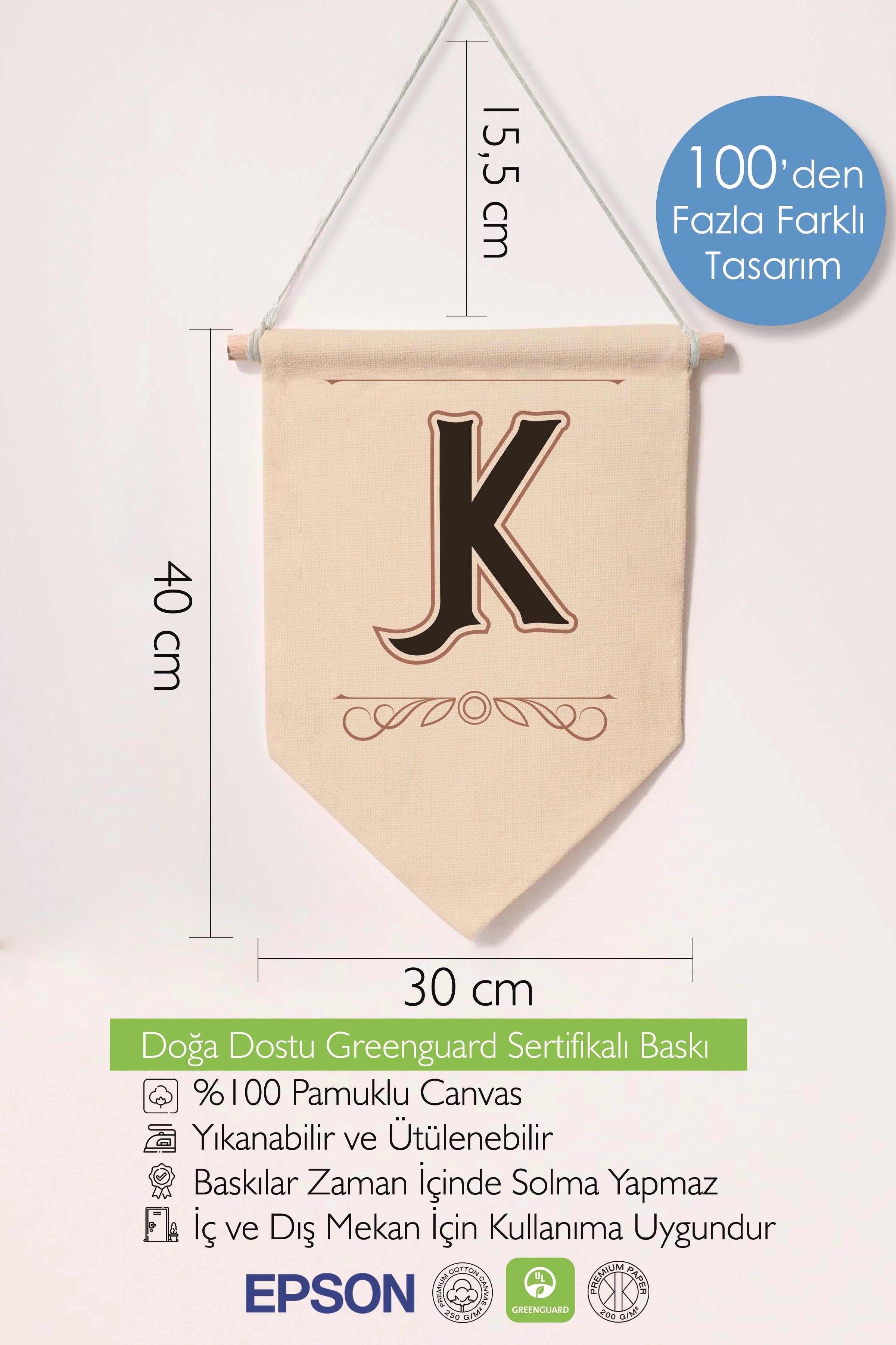 Çocuk Odası Dekor, Duvar Süsü, Ahşap Bebek Odası Dekor, Canvas Flama, Kahverengi K Harfi