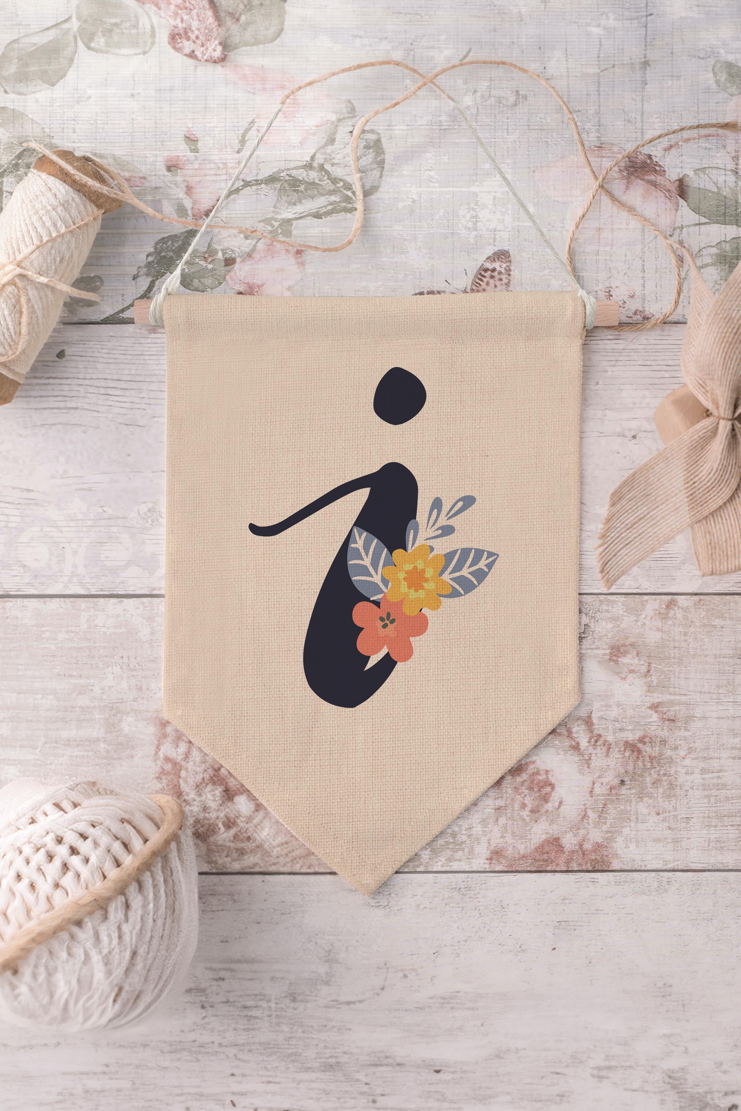 Çocuk Odası Dekor, Duvar Süsü, Ahşap Bebek Odası Dekor, Canvas Flama, Lacivert Çiçekli I Harfi