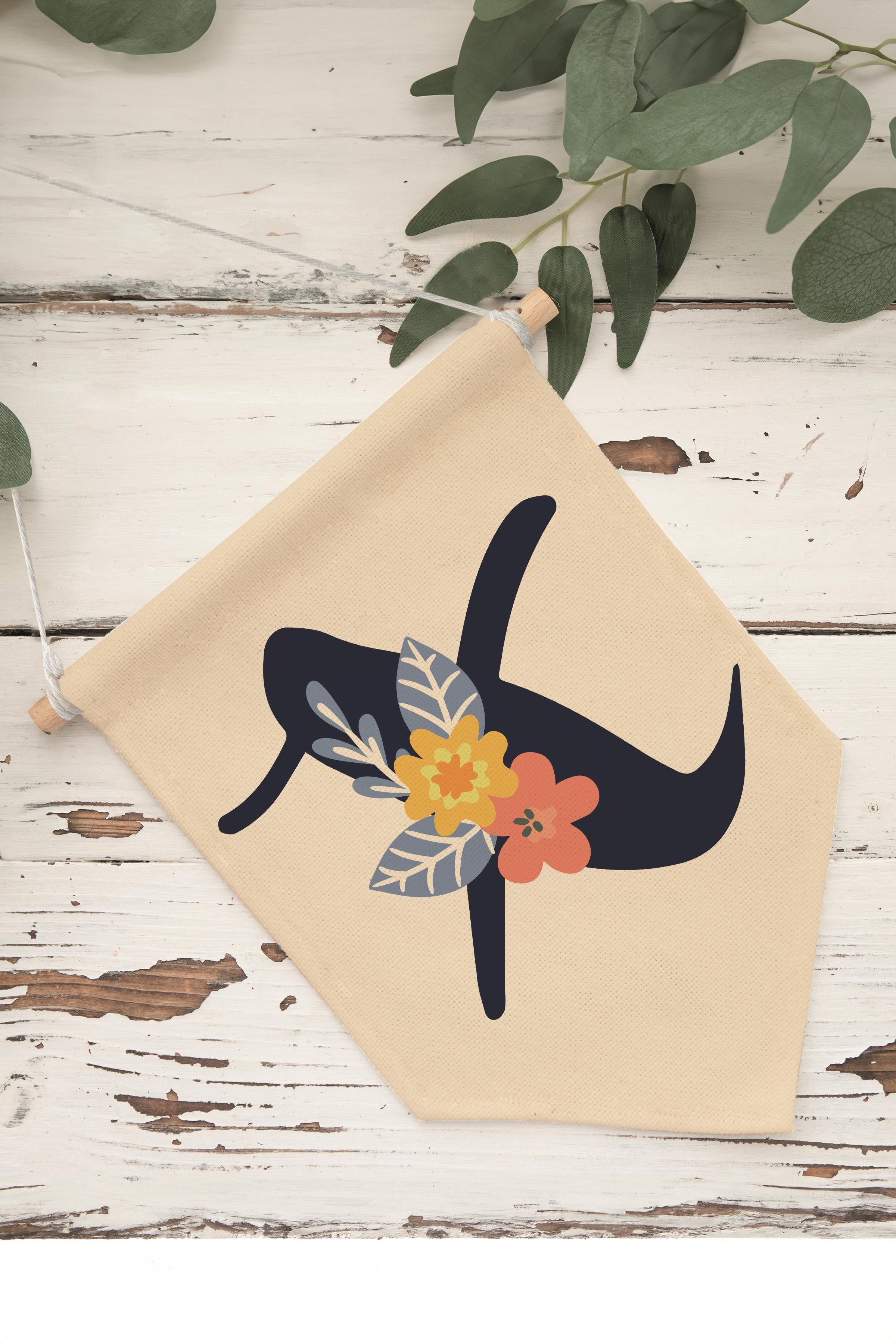 Çocuk Odası Dekor, Duvar Süsü, Ahşap Bebek Odası Dekor, Canvas Flama, Lacivert Çiçekli X Harfi