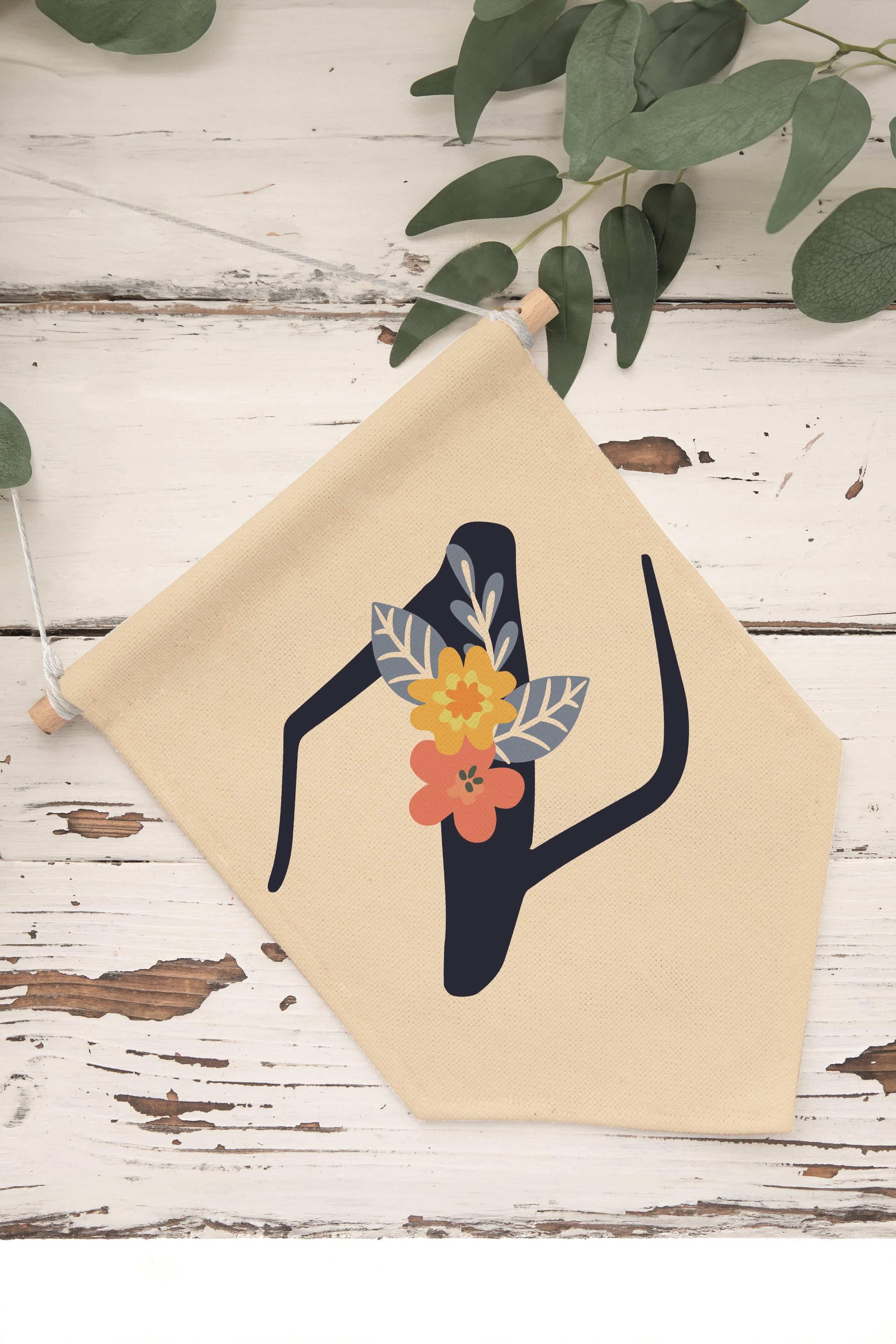 Çocuk Odası Dekor, Duvar Süsü, Ahşap Bebek Odası Dekor, Canvas Flama, Lacivert Çiçekli Z Harfi