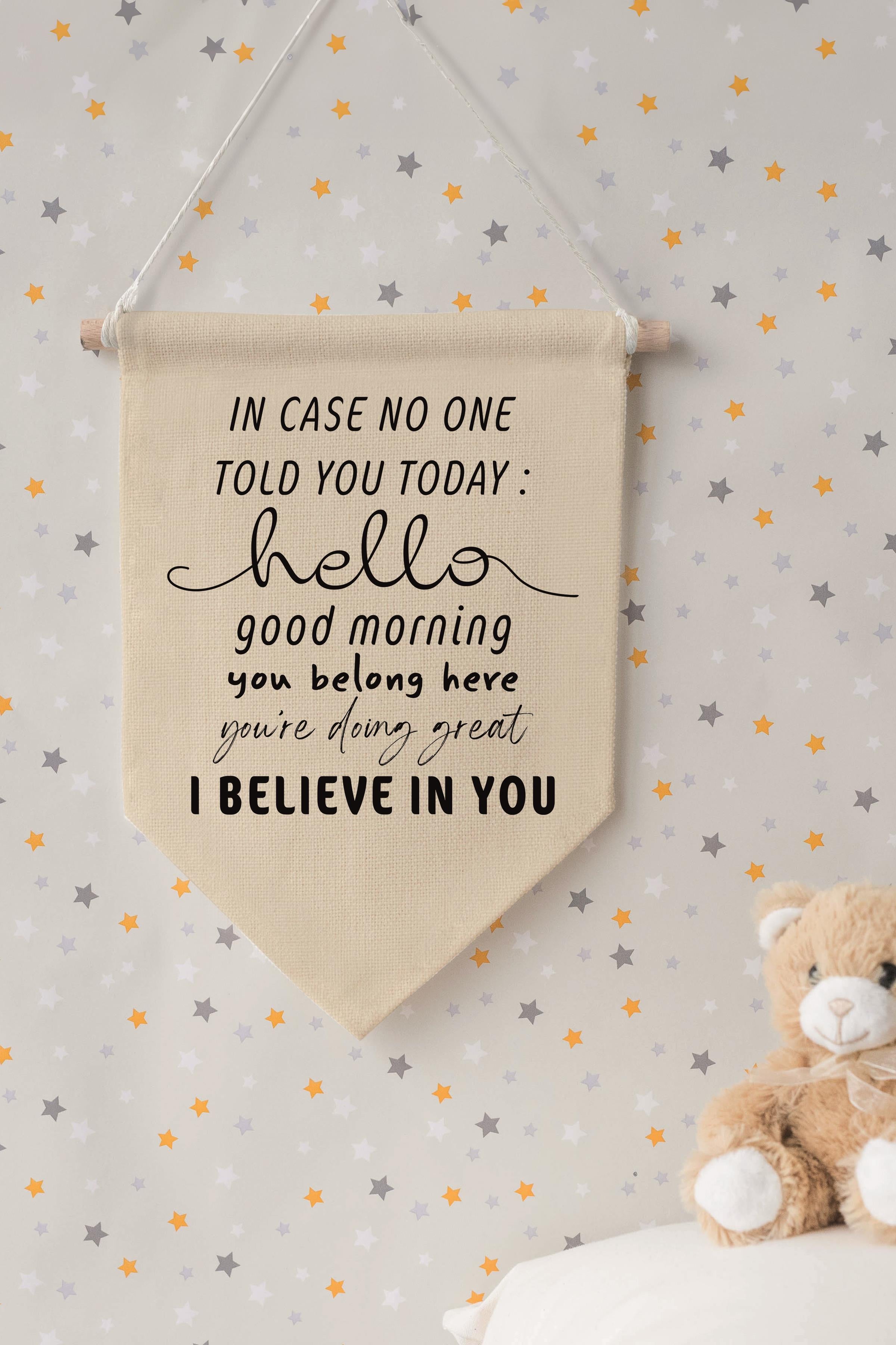 Çocuk Odası Dekor, Duvar Süsü, Ahşap Bebek Odası Dekor, Canvas Flama, I Believe In You - Siyah