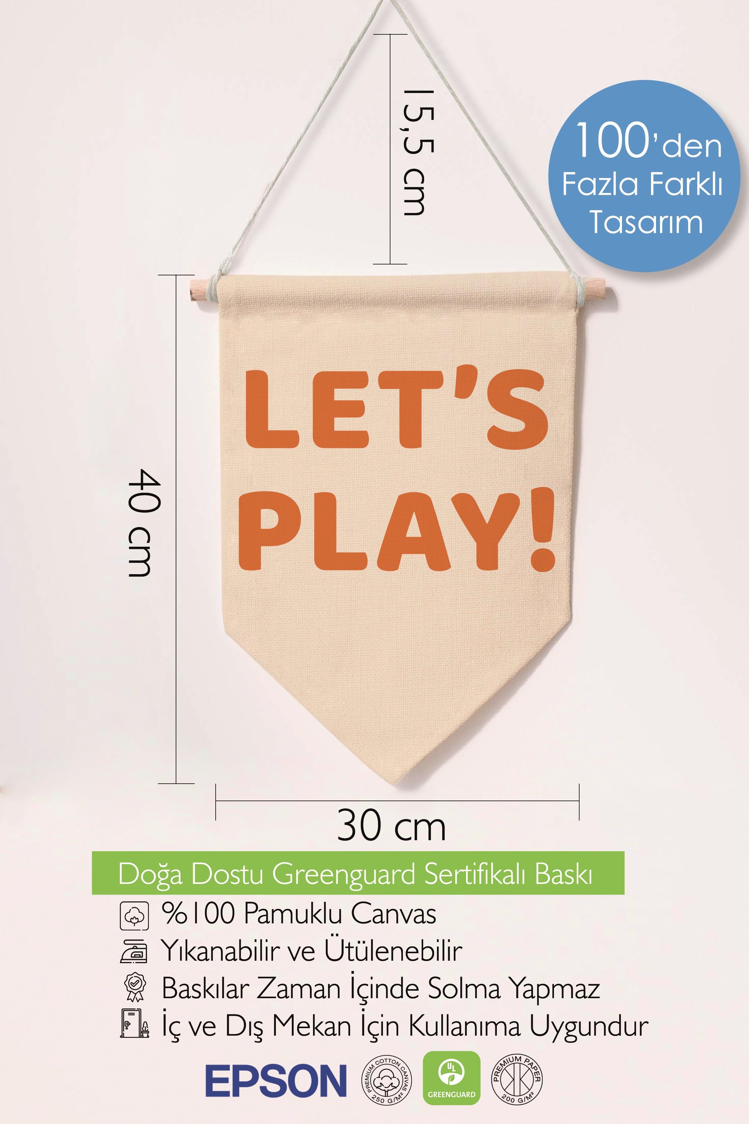 Çocuk Odası Dekor, Duvar Süsü, Ahşap Bebek Odası Dekor, Canvas Flama, Let's Play - Turuncu
