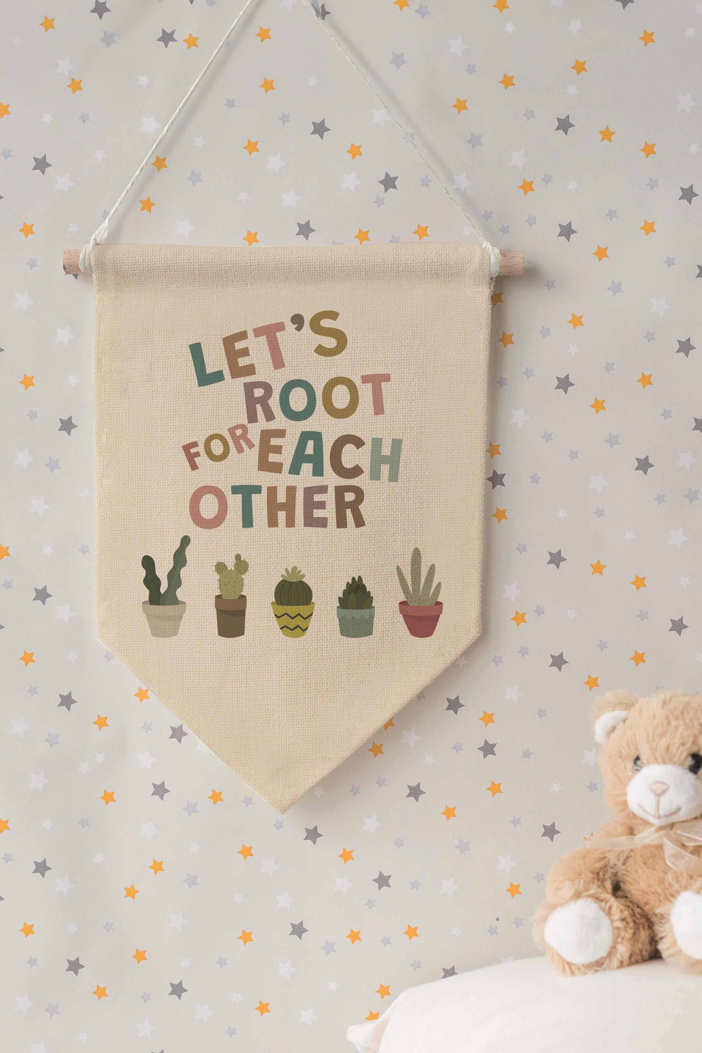 Çocuk Odası Dekor, Duvar Süsü, Ahşap Bebek Odası Dekor, Canvas Flama, Let's Root for Each Other