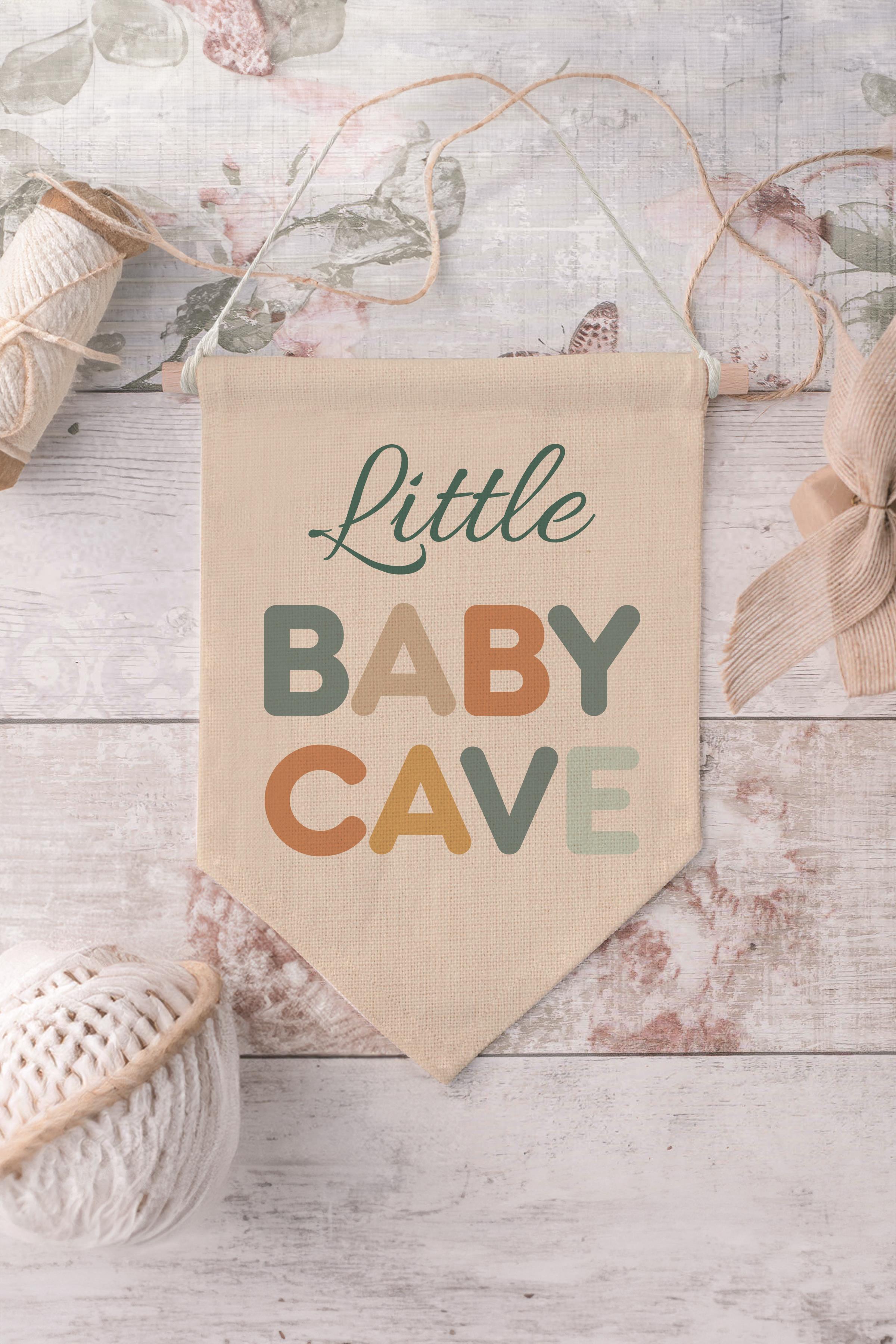 Çocuk Odası Dekor, Duvar Süsü, Ahşap Bebek Odası Dekor, Canvas Flama, Little Baby Cave - Renkli