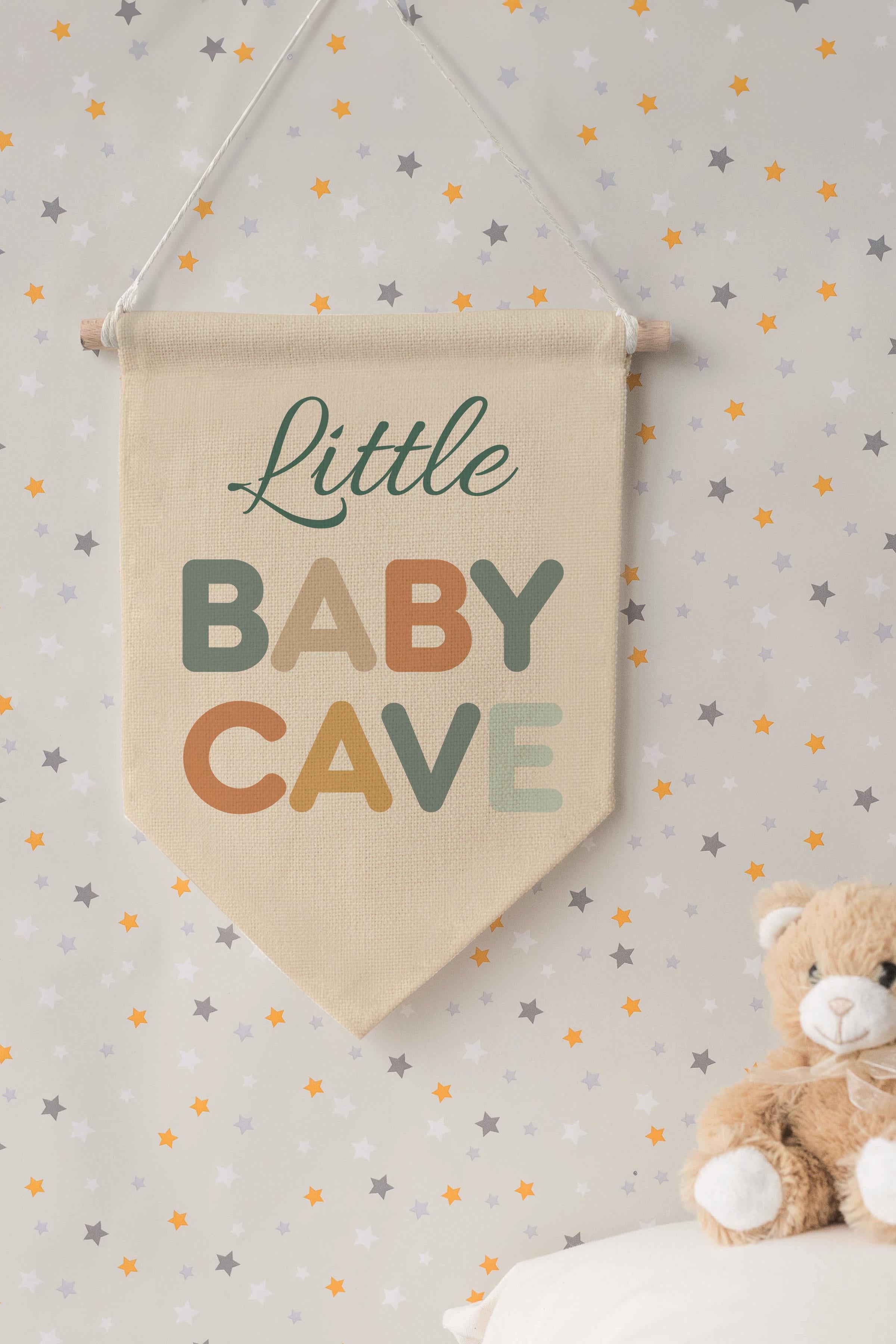 Çocuk Odası Dekor, Duvar Süsü, Ahşap Bebek Odası Dekor, Canvas Flama, Little Baby Cave - Renkli