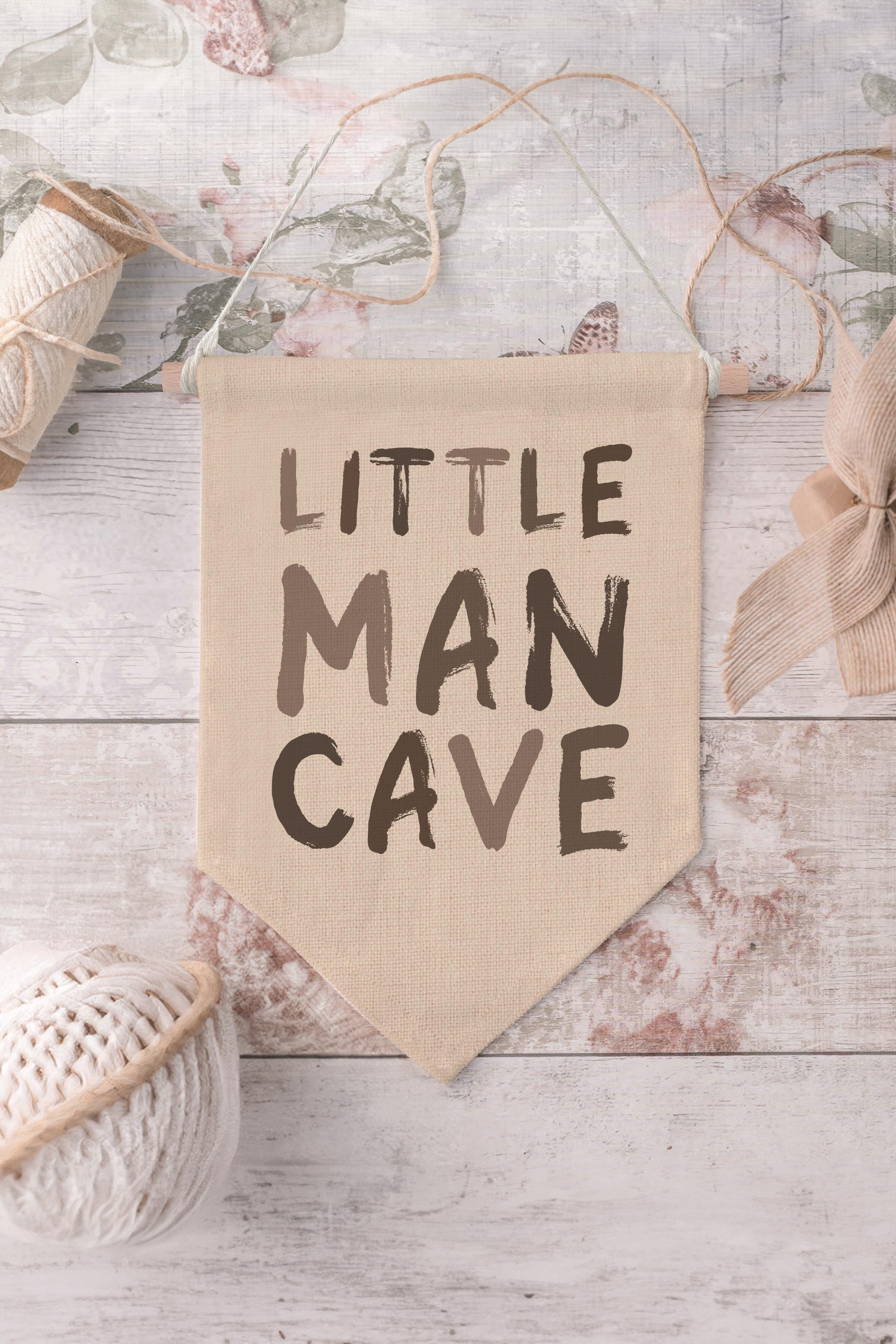 Çocuk Odası Dekor, Duvar Süsü, Ahşap Bebek Odası Dekor, Canvas Flama, Little Man Cave - Kahverengi
