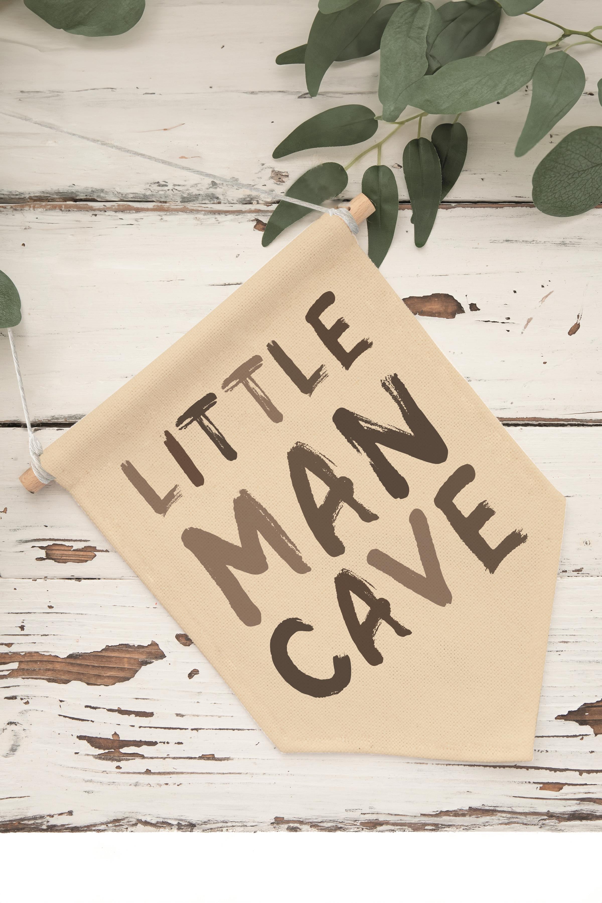 Çocuk Odası Dekor, Duvar Süsü, Ahşap Bebek Odası Dekor, Canvas Flama, Little Man Cave - Kahverengi