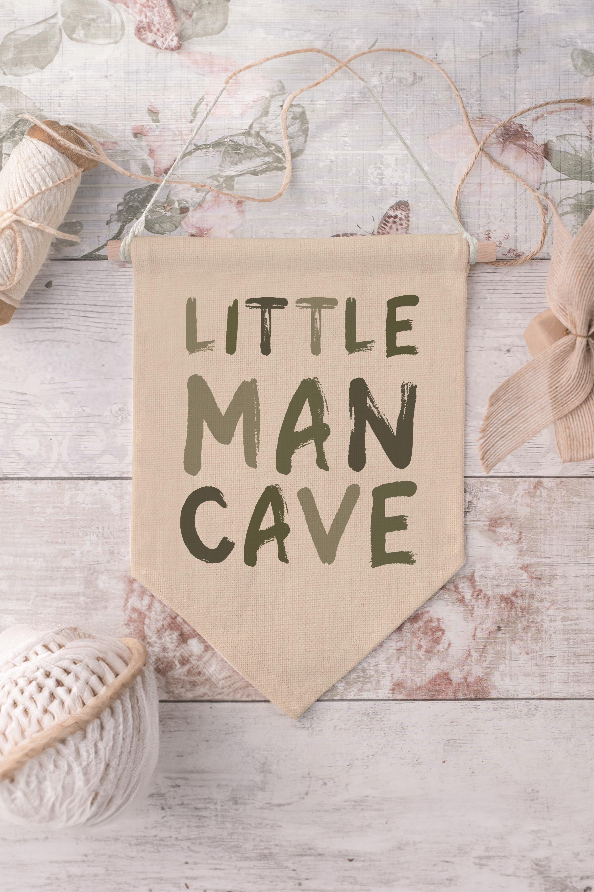 Çocuk Odası Dekor, Duvar Süsü, Ahşap Bebek Odası Dekor, Canvas Flama, Little Man Cave - Yeşil