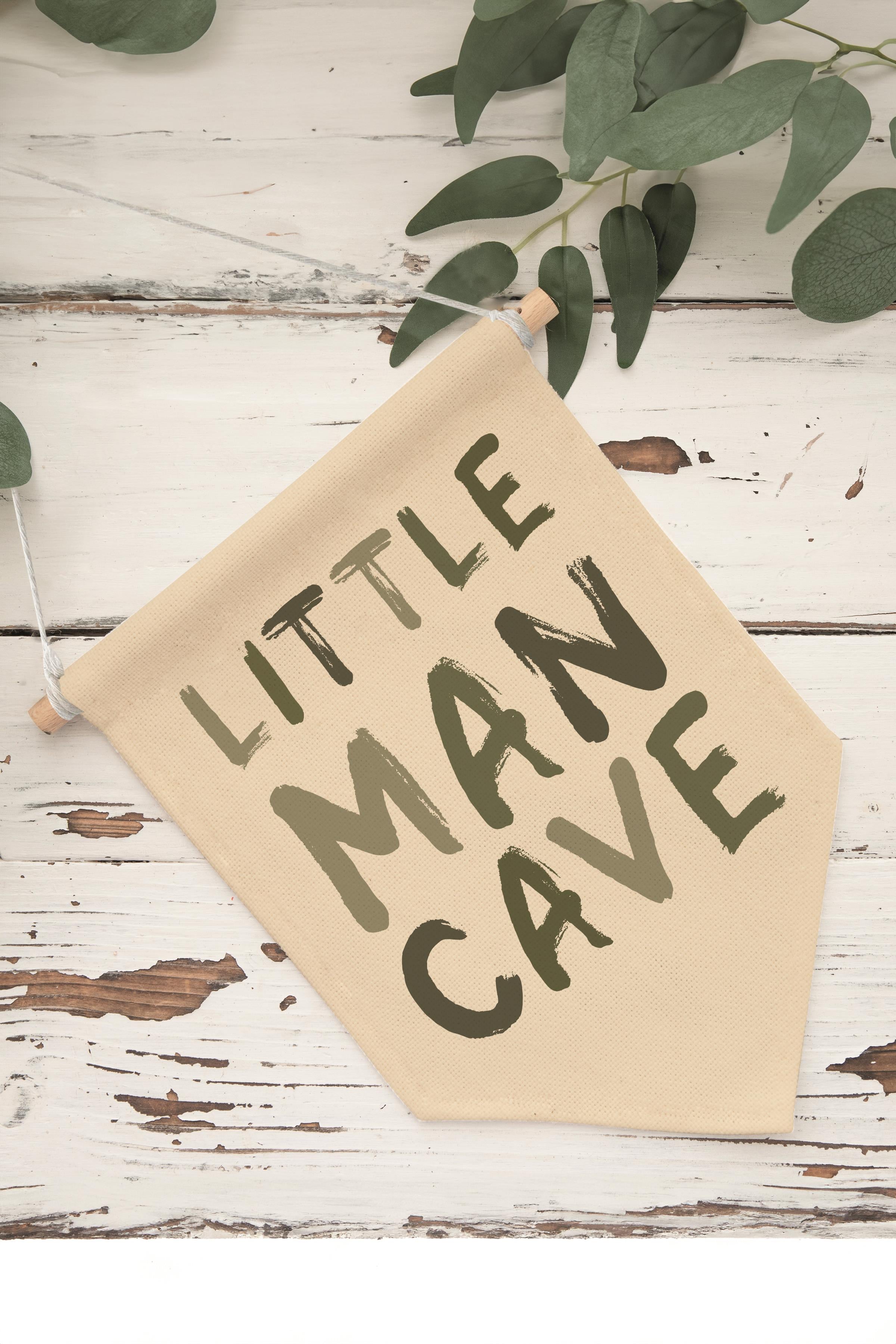 Çocuk Odası Dekor, Duvar Süsü, Ahşap Bebek Odası Dekor, Canvas Flama, Little Man Cave - Yeşil