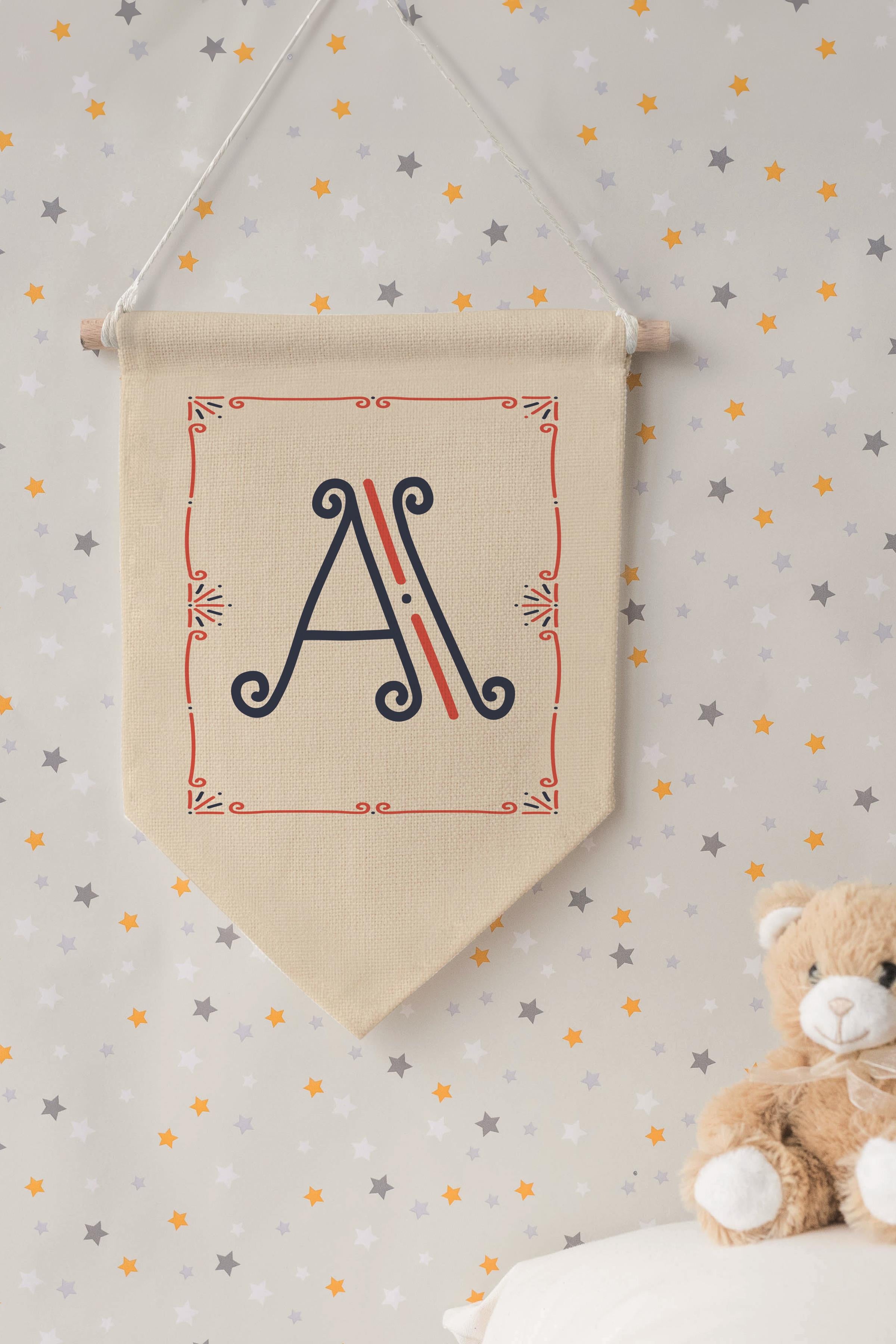 Çocuk Odası Dekor, Duvar Süsü, Ahşap Bebek Odası Dekor, Canvas Flama, Monogram A Harfi