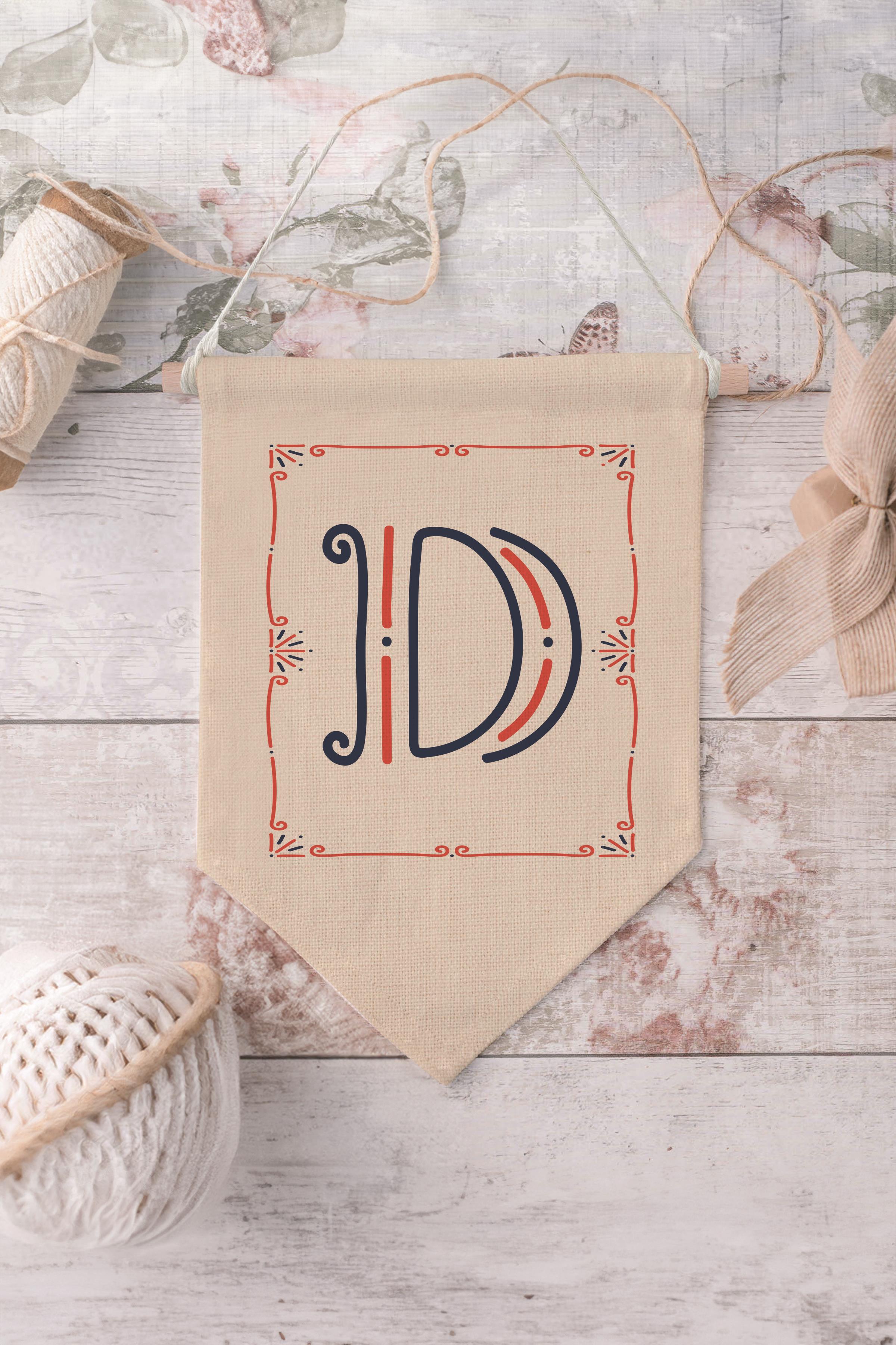Çocuk Odası Dekor, Duvar Süsü, Ahşap Bebek Odası Dekor, Canvas Flama, Monogram D Harfi