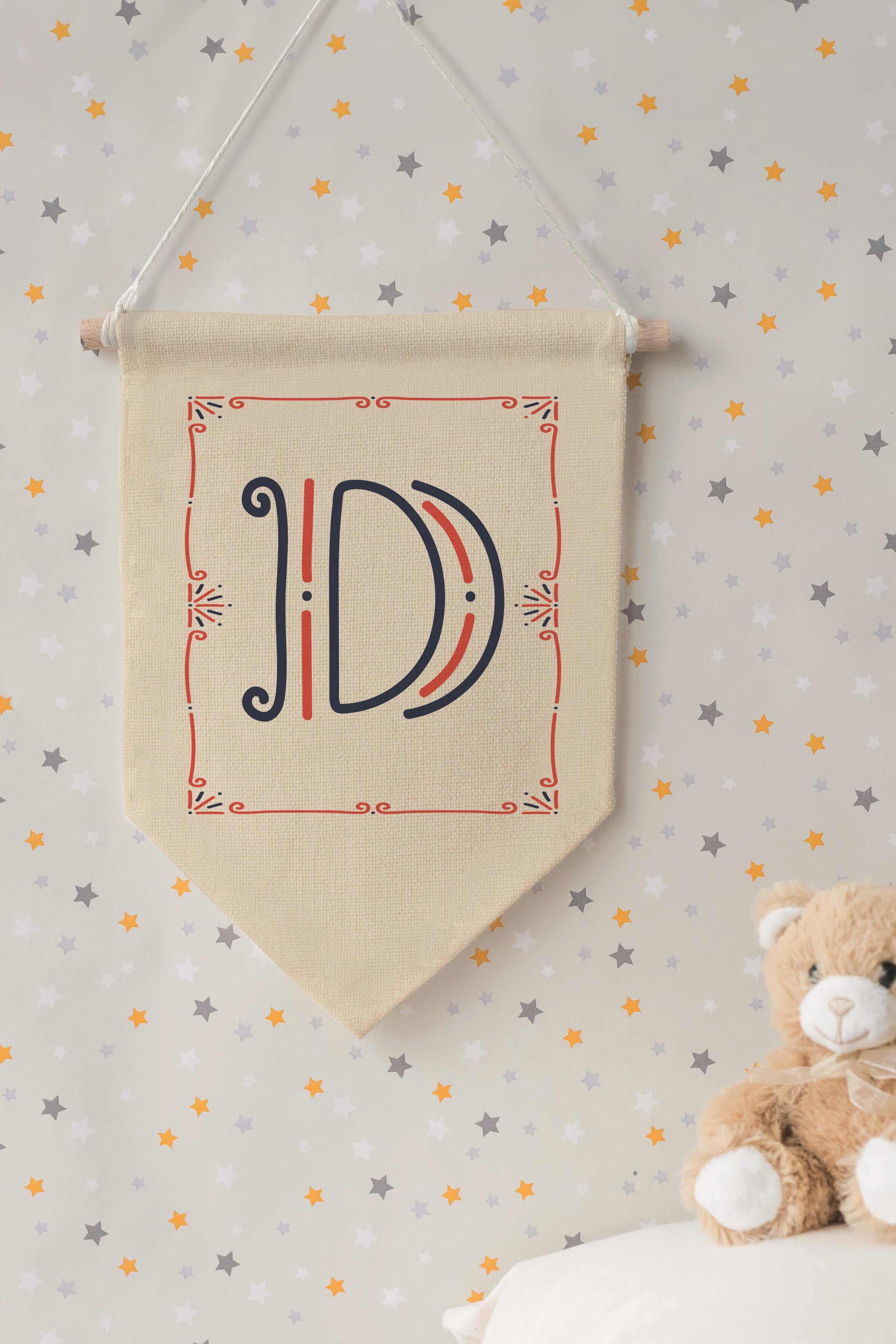 Çocuk Odası Dekor, Duvar Süsü, Ahşap Bebek Odası Dekor, Canvas Flama, Monogram D Harfi