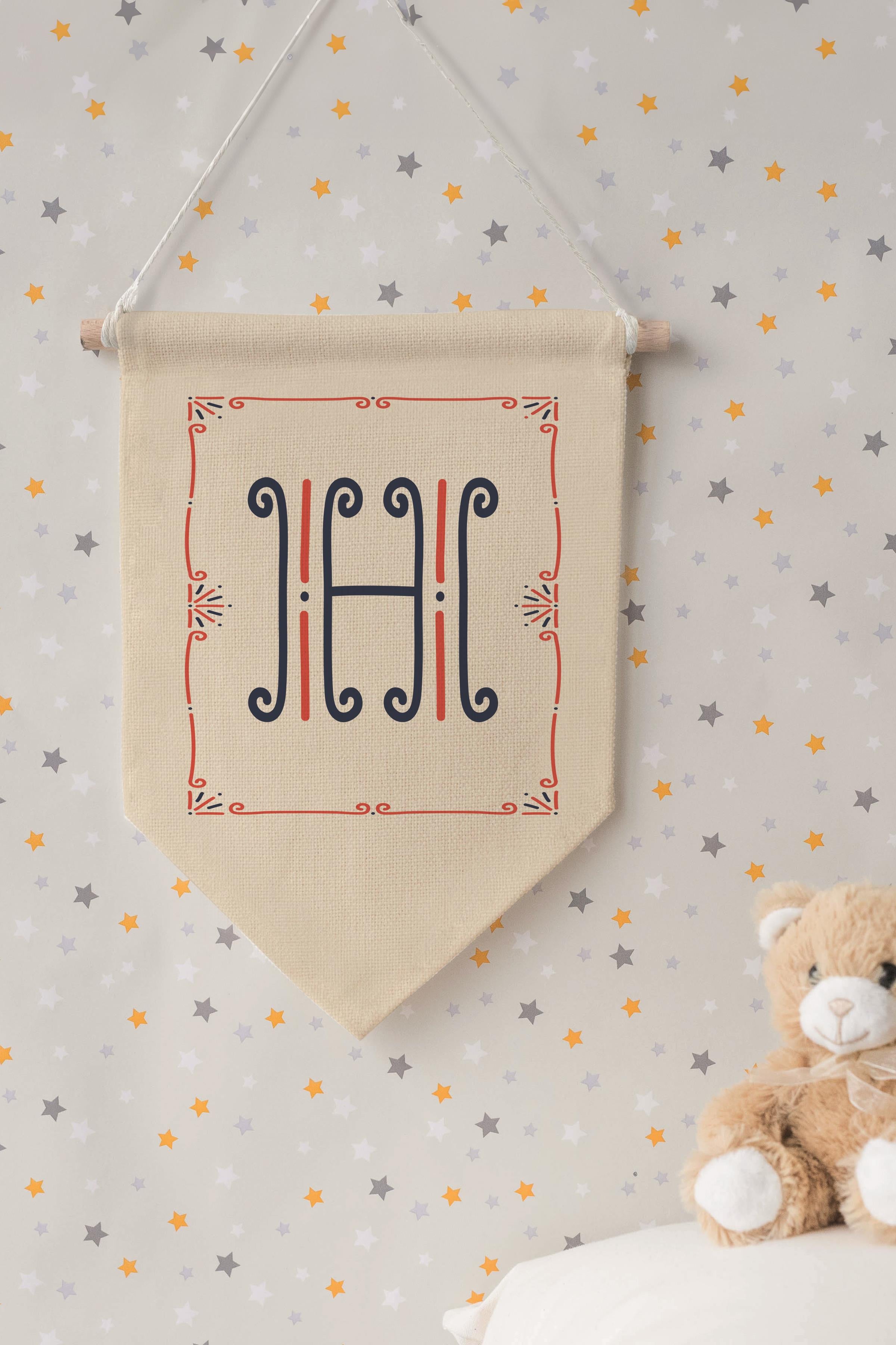 Çocuk Odası Dekor, Duvar Süsü, Ahşap Bebek Odası Dekor, Canvas Flama, Monogram H Harfi
