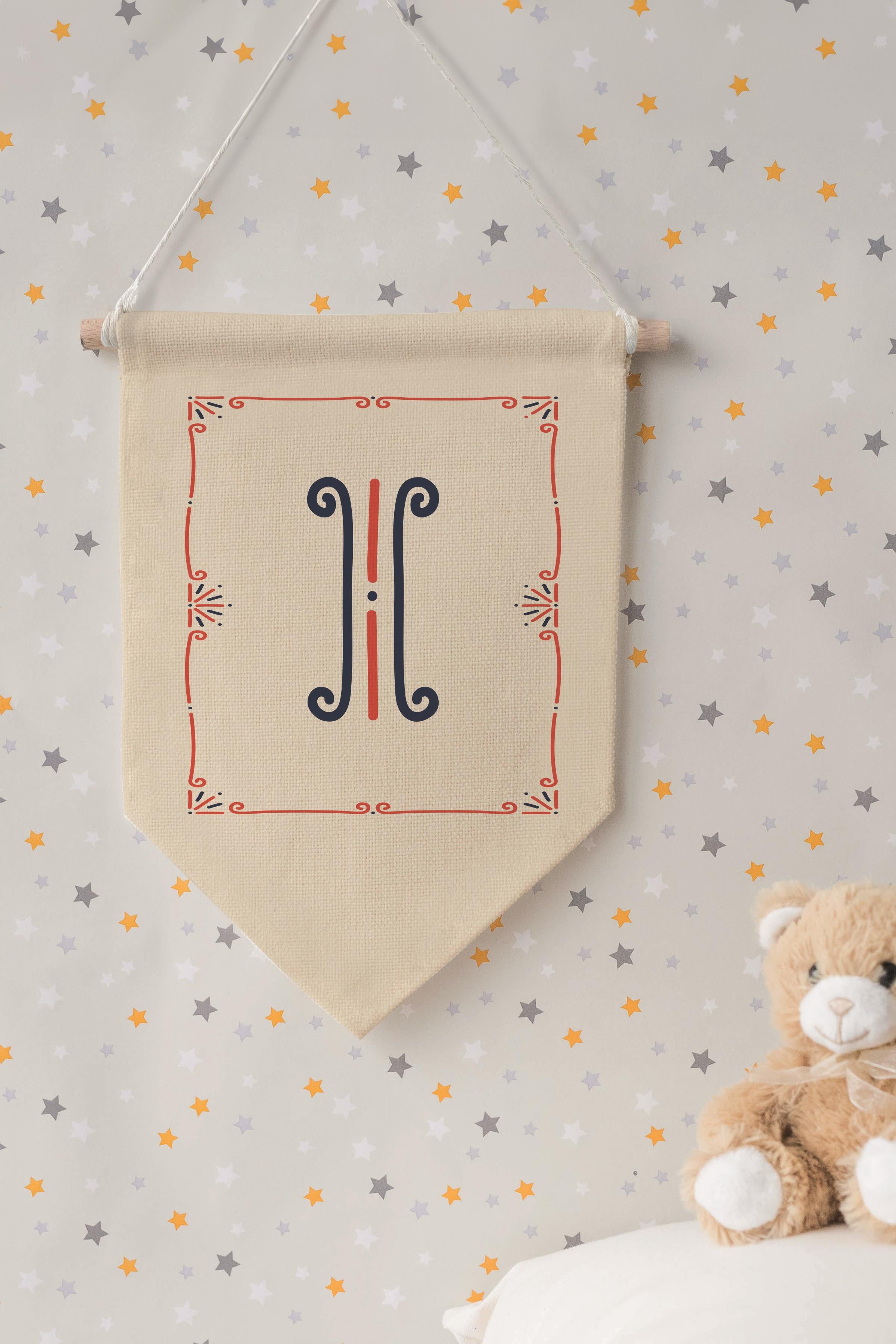 Çocuk Odası Dekor, Duvar Süsü, Ahşap Bebek Odası Dekor, Canvas Flama, Monogram I Harfi