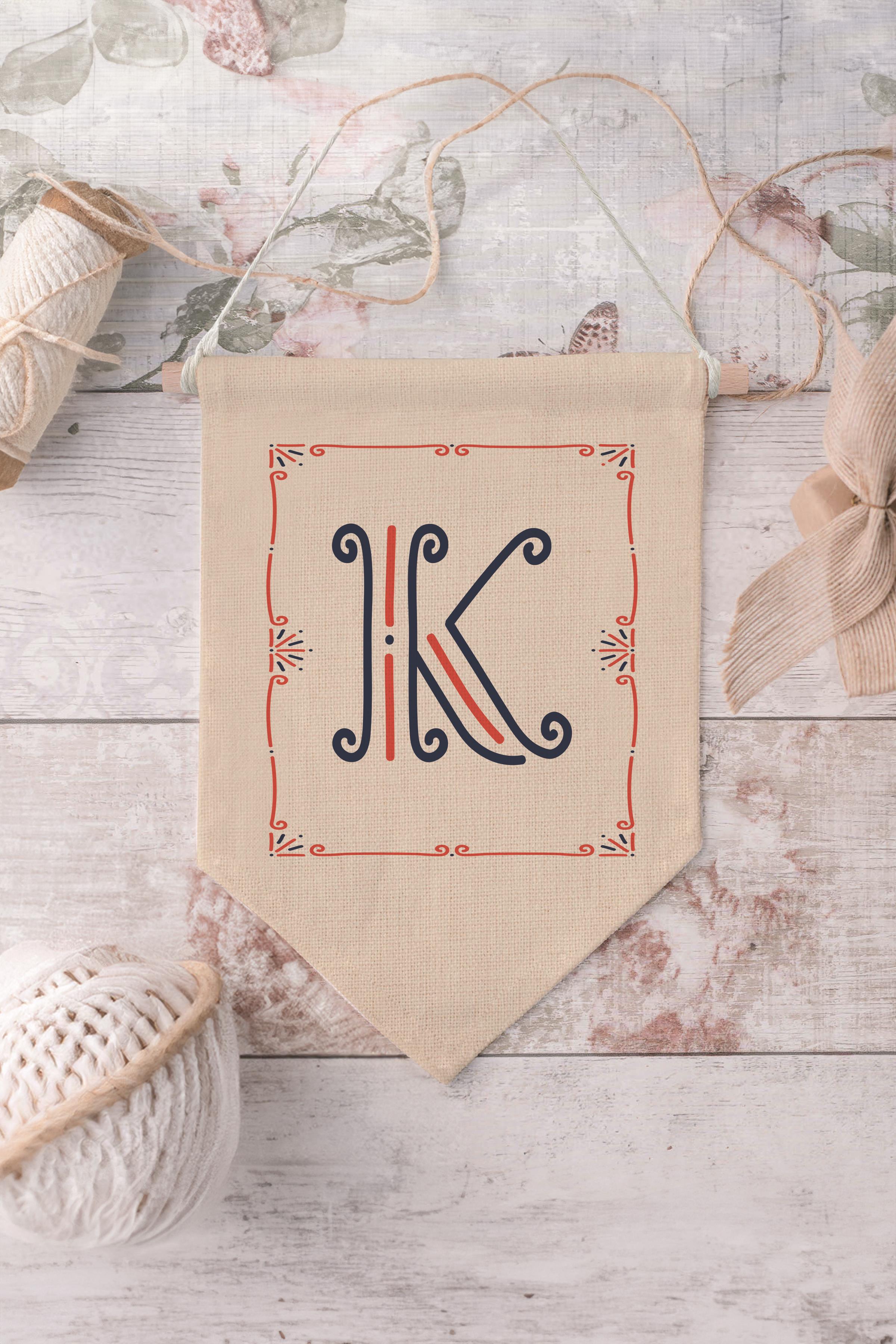 Çocuk Odası Dekor, Duvar Süsü, Ahşap Bebek Odası Dekor, Canvas Flama, Monogram K Harfi