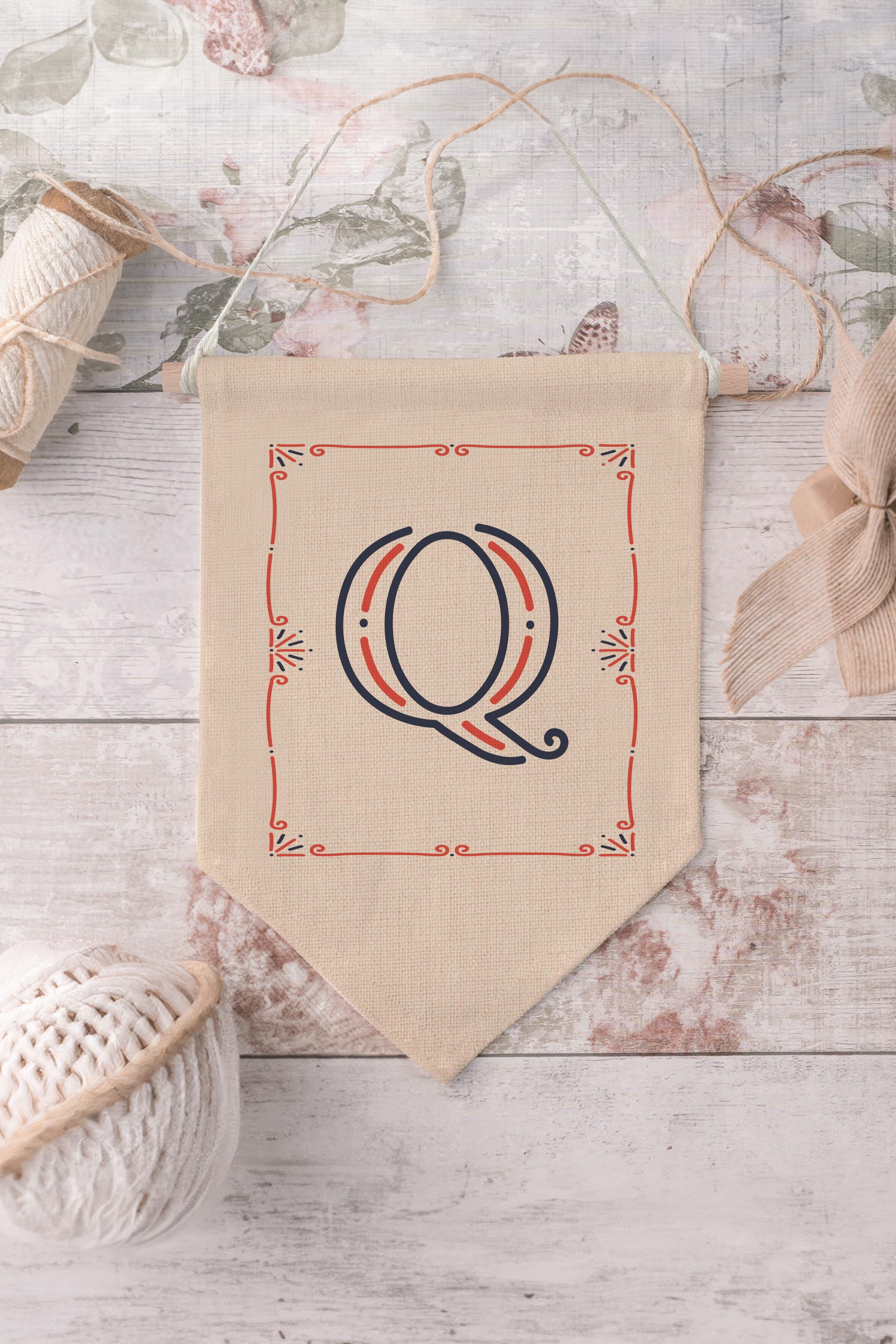 Çocuk Odası Dekor, Duvar Süsü, Ahşap Bebek Odası Dekor, Canvas Flama, Monogram Q Harfi