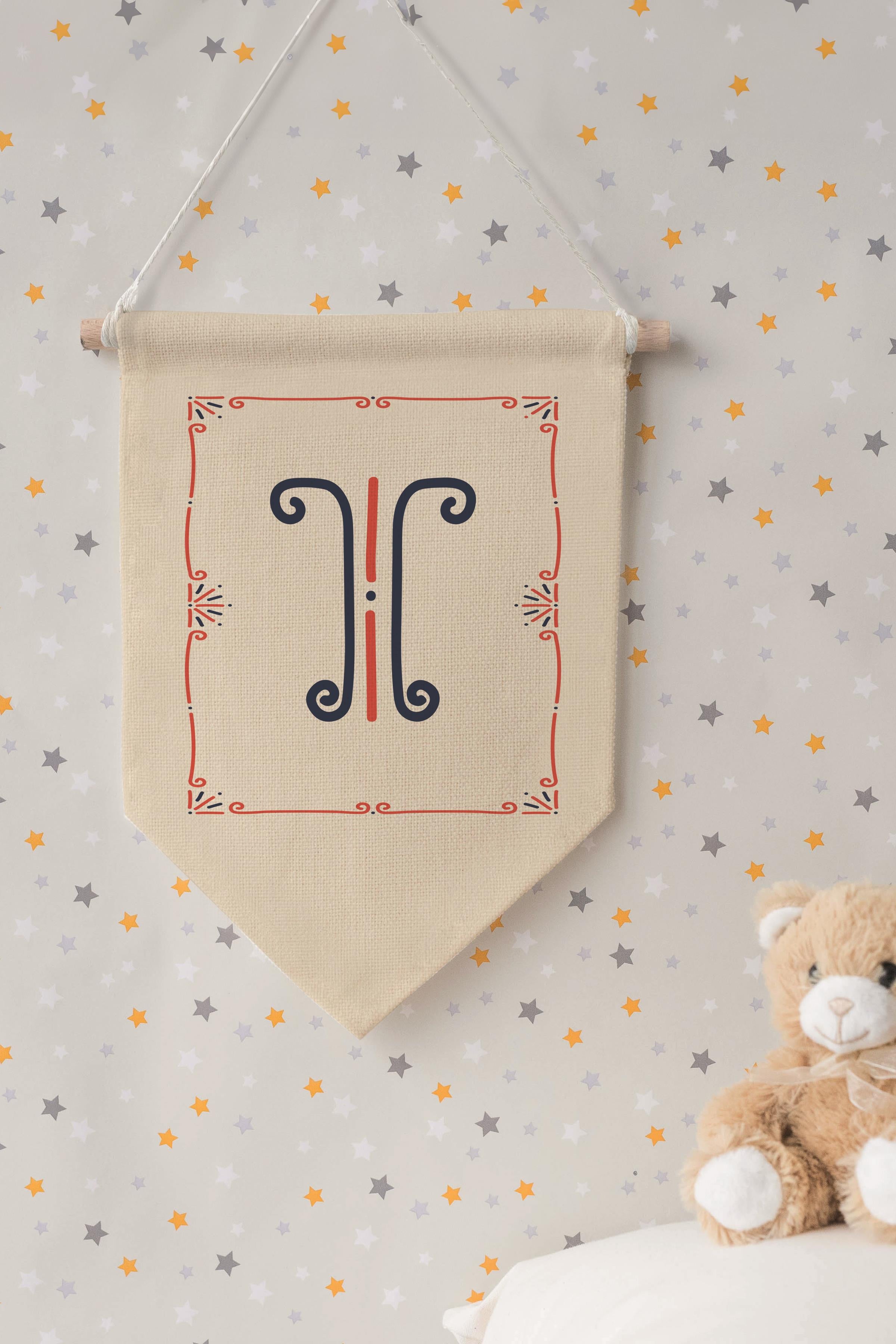 Çocuk Odası Dekor, Duvar Süsü, Ahşap Bebek Odası Dekor, Canvas Flama, Monogram T Harfi