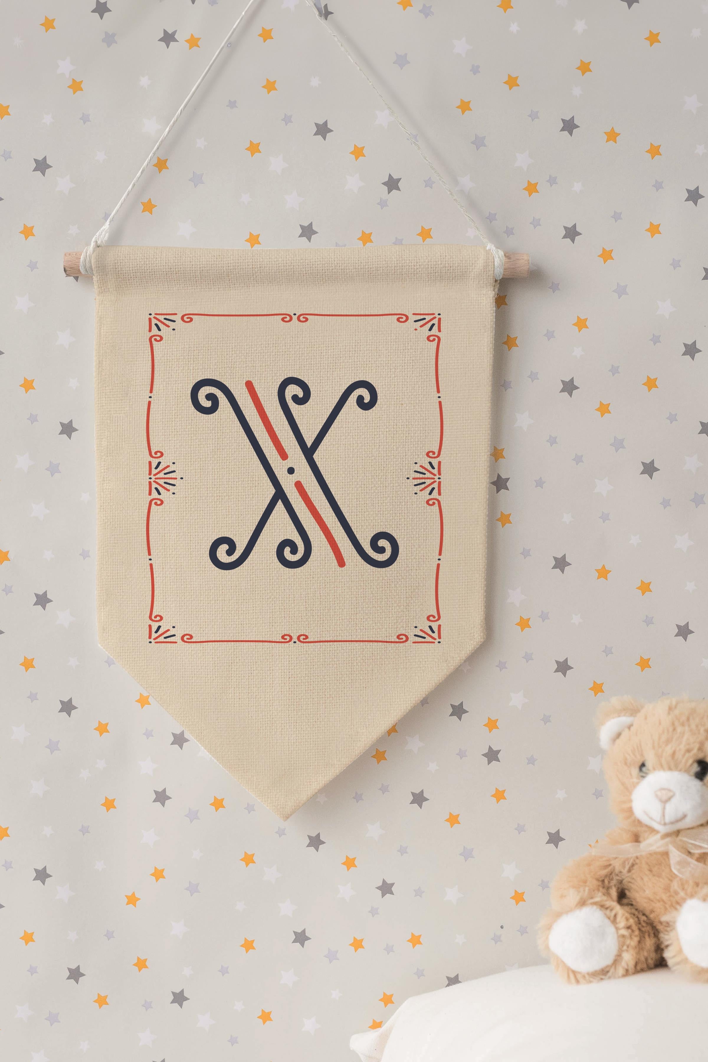 Çocuk Odası Dekor, Duvar Süsü, Ahşap Bebek Odası Dekor, Canvas Flama, Monogram X Harfi