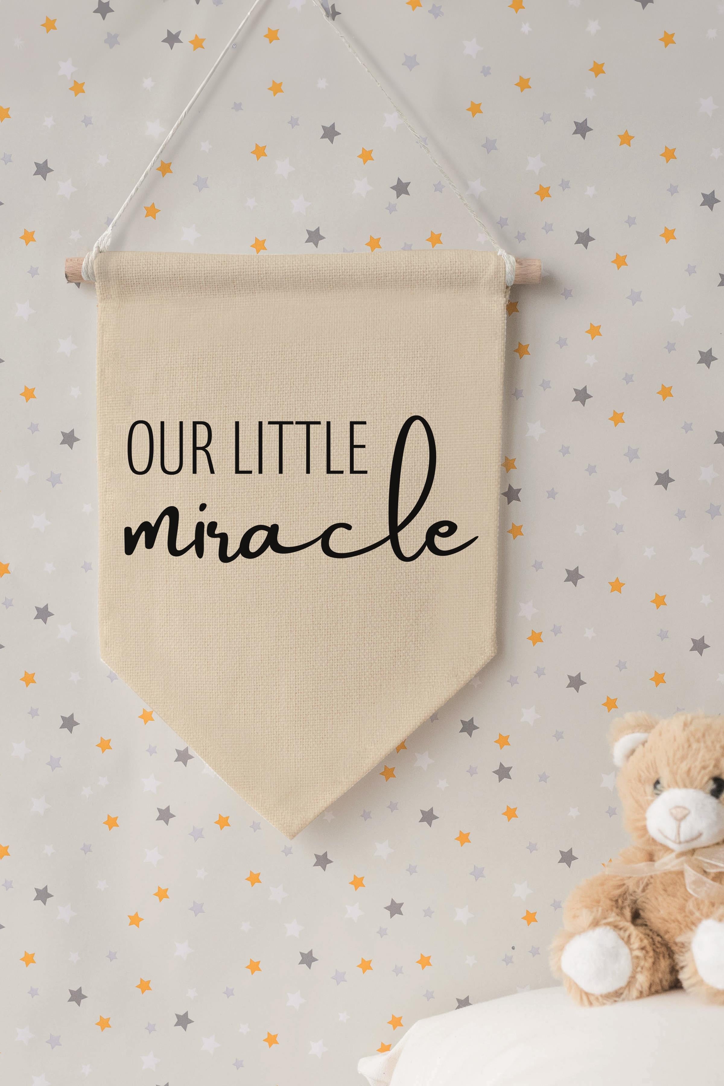 Çocuk Odası Dekor, Duvar Süsü, Ahşap Bebek Odası Dekor, Canvas Flama, Our Little Miracle