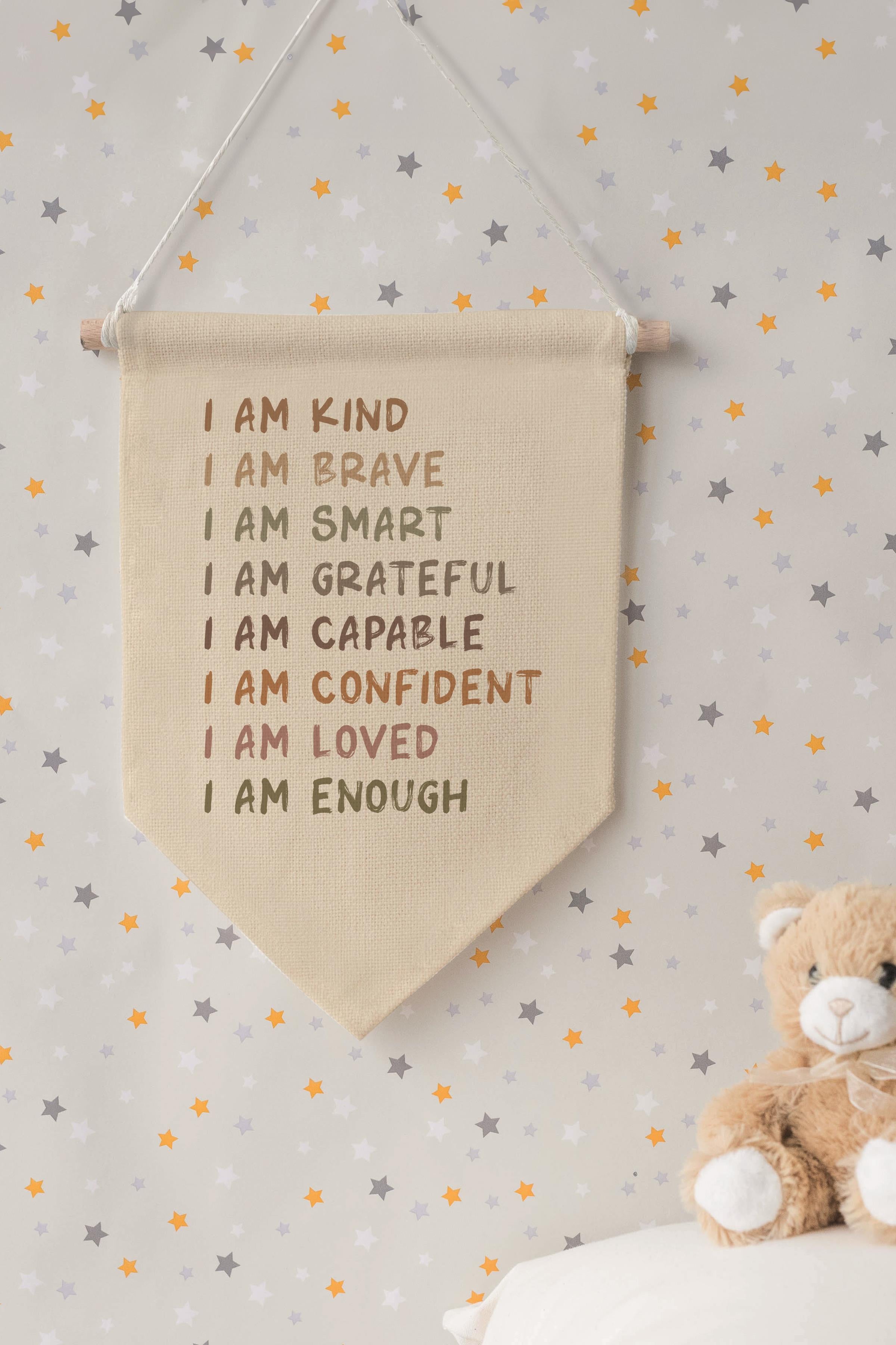 Çocuk Odası Dekor, Duvar Süsü, Ahşap Bebek Odası Dekor, Canvas Flama, Positive Affirmations