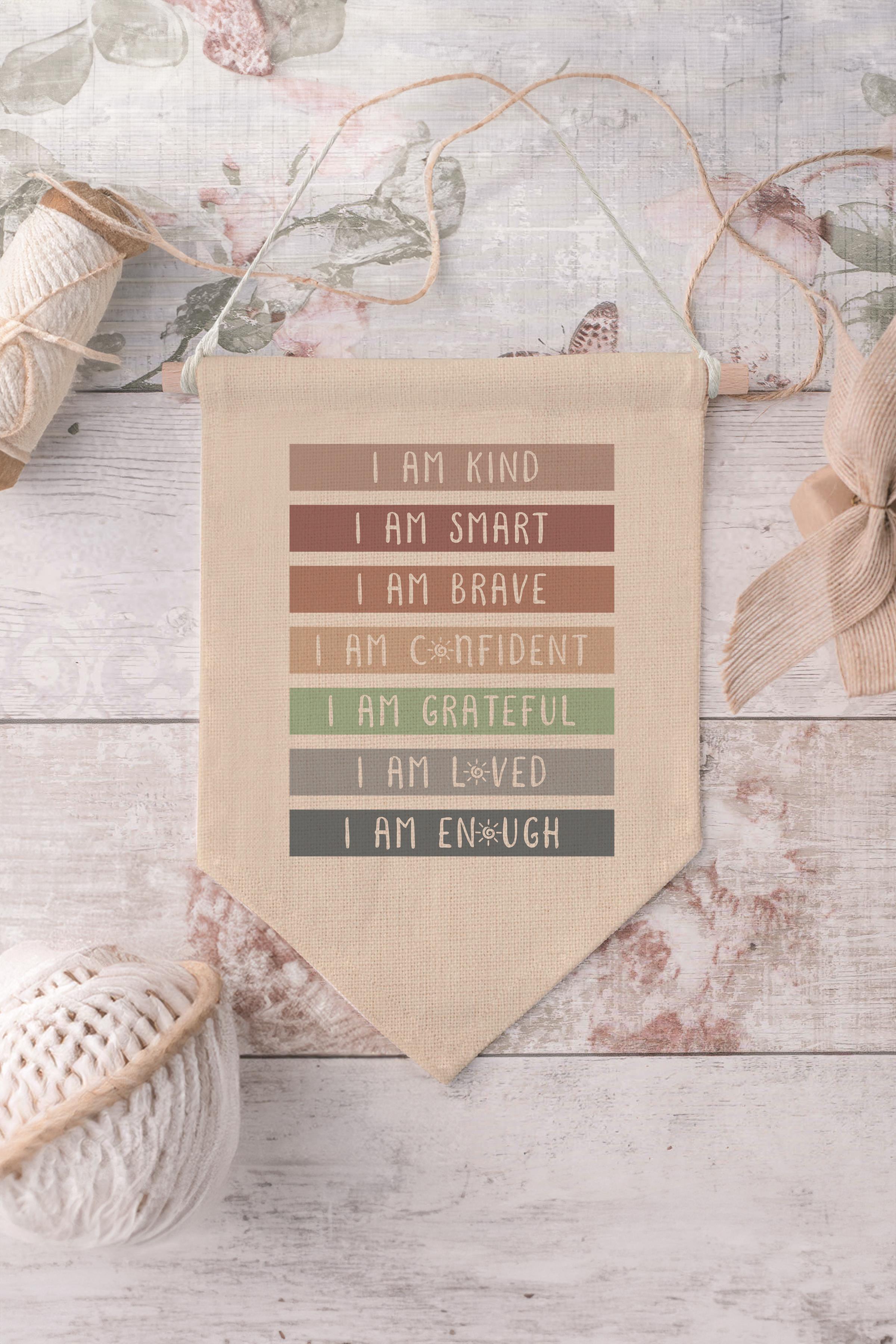 Çocuk Odası Dekor, Duvar Süsü, Ahşap Bebek Odası Dekor, Canvas Flama, Positive Affirmations - Renkli