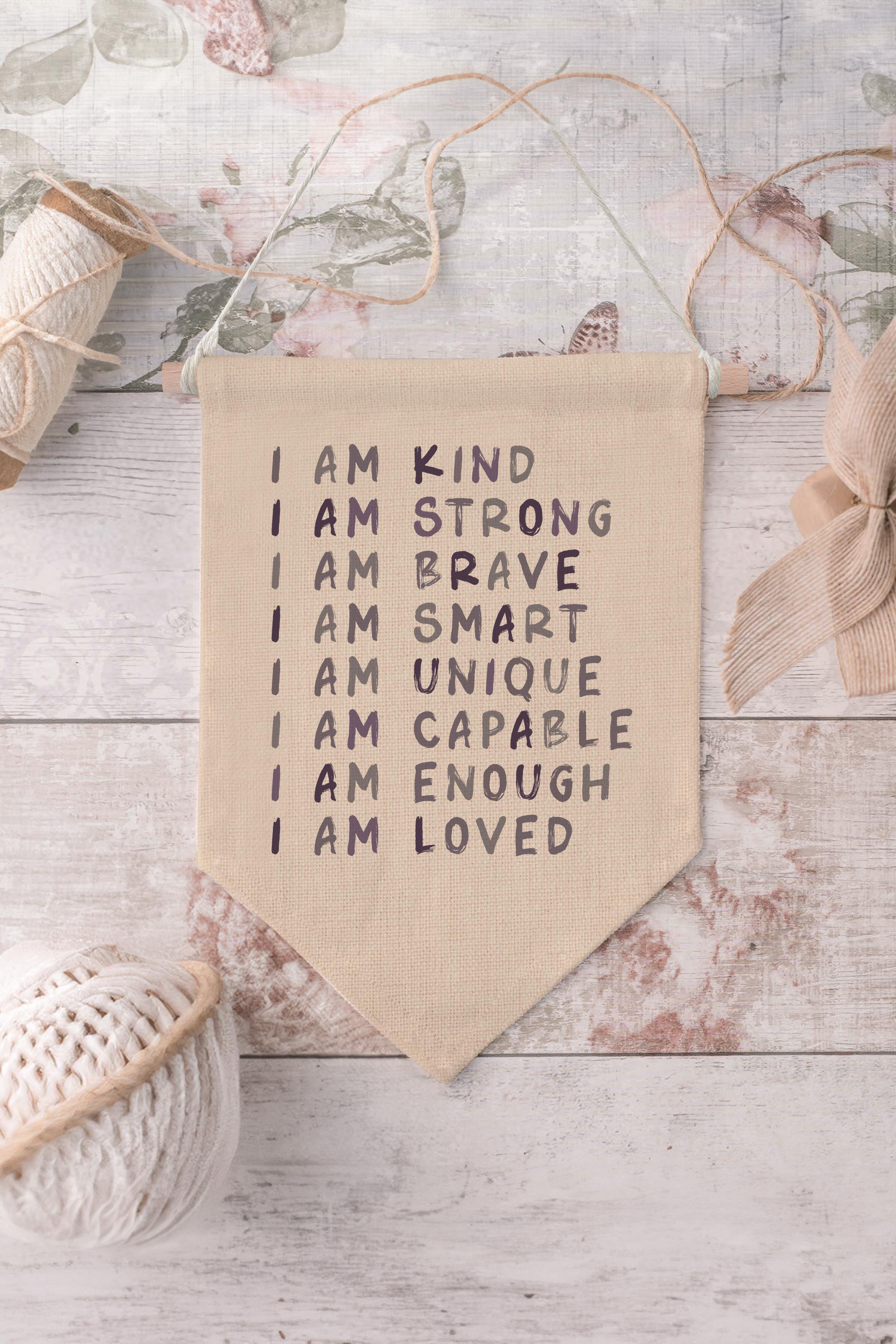 Çocuk Odası Dekor, Duvar Süsü, Ahşap Bebek Odası Dekor, Canvas Flama, Positive Affirmations - Soft