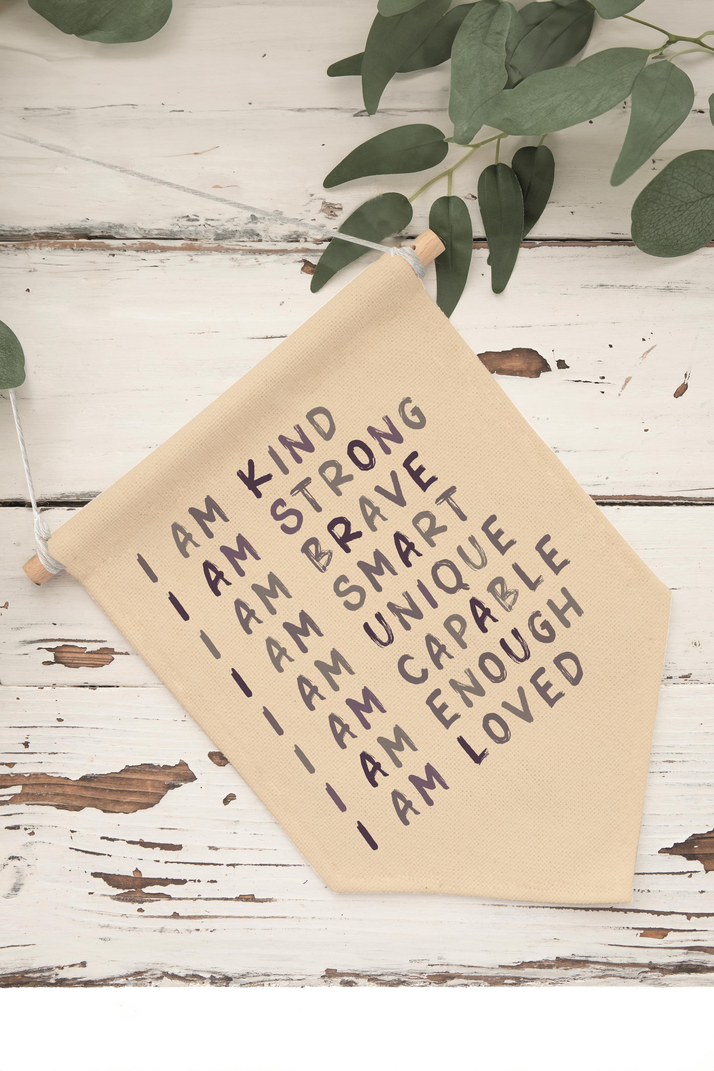 Çocuk Odası Dekor, Duvar Süsü, Ahşap Bebek Odası Dekor, Canvas Flama, Positive Affirmations - Soft
