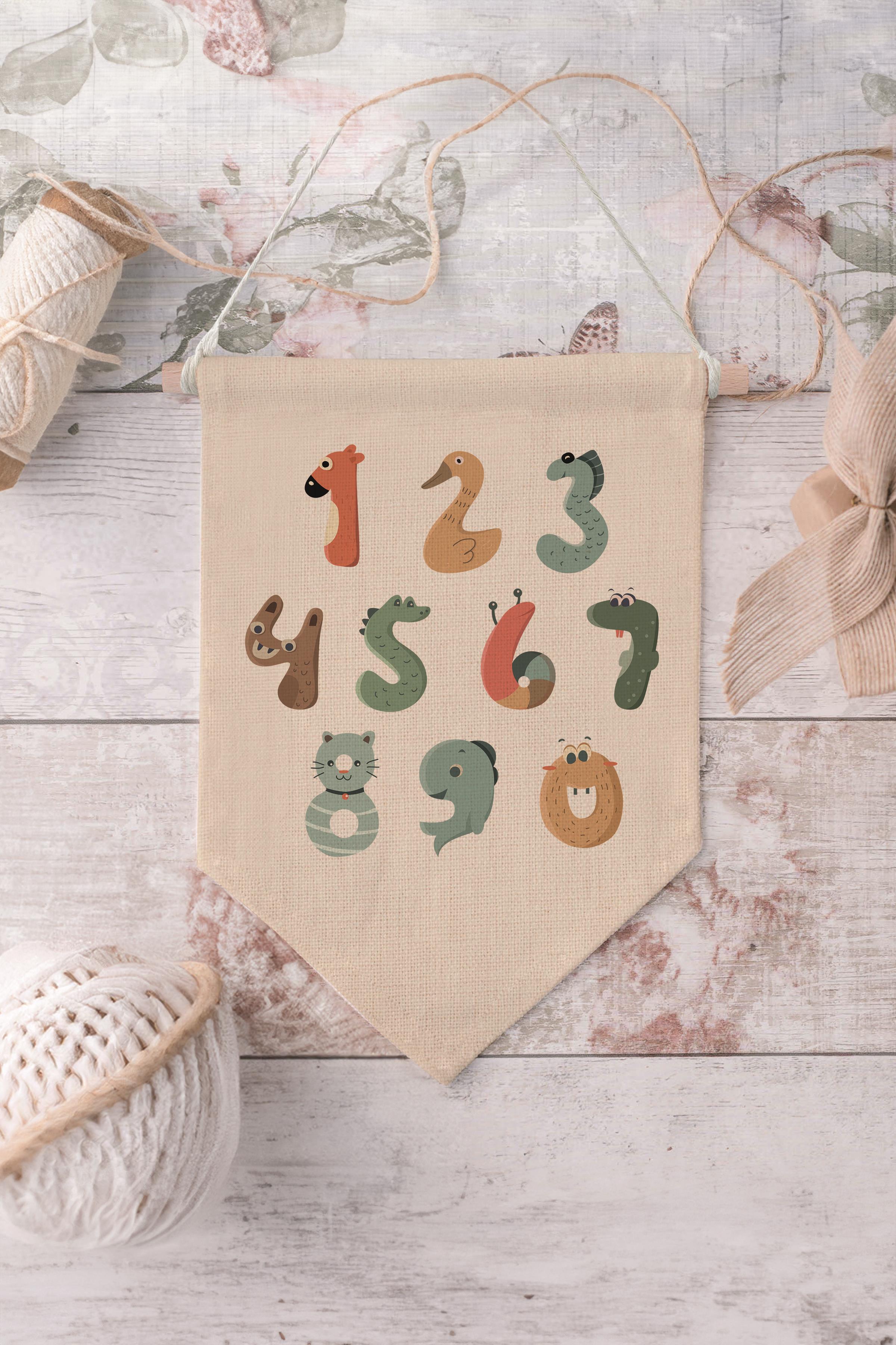 Çocuk Odası Dekor, Duvar Süsü, Ahşap Bebek Odası Dekor, Canvas Flama, Renkli Sayılar - 2
