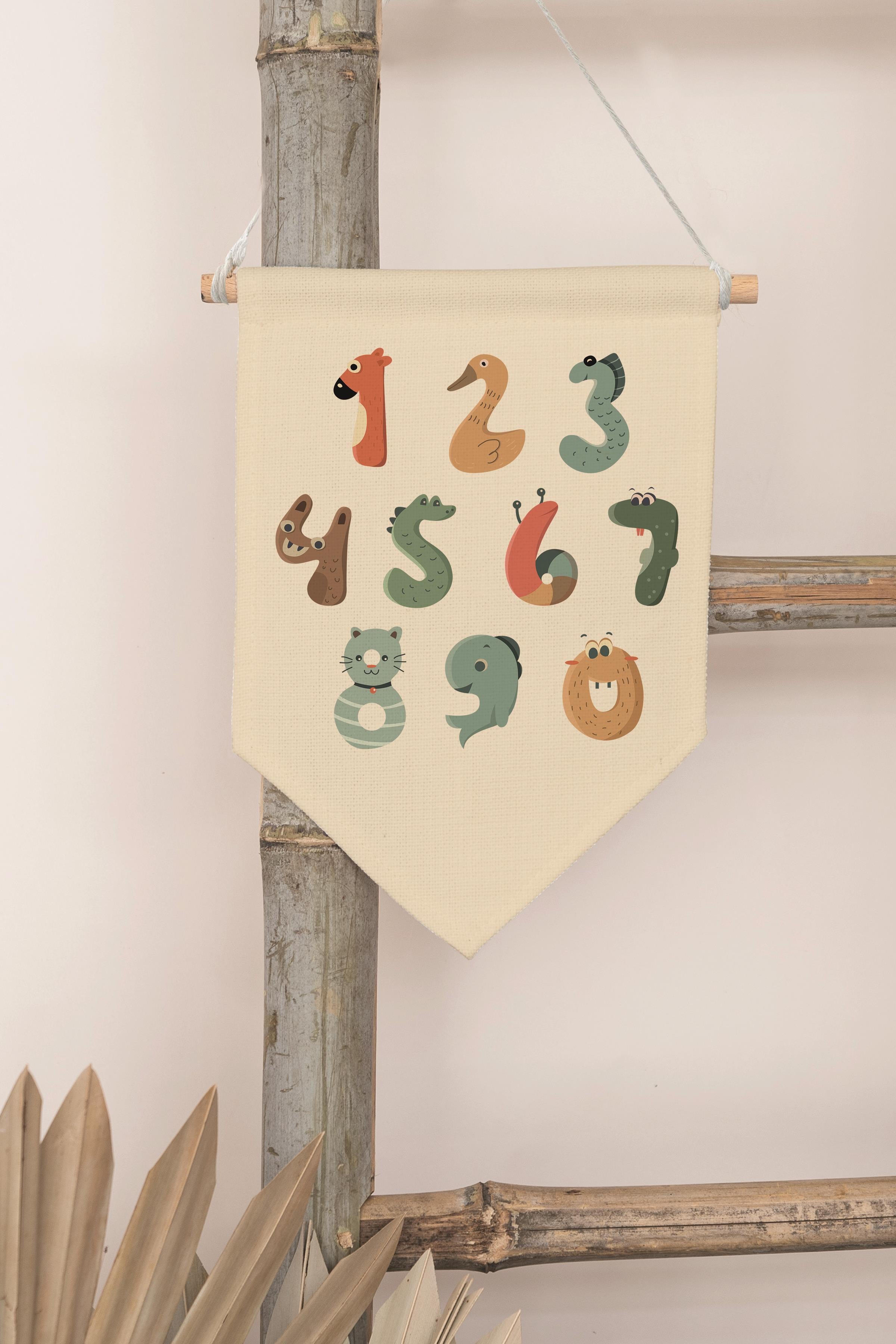 Çocuk Odası Dekor, Duvar Süsü, Ahşap Bebek Odası Dekor, Canvas Flama, Renkli Sayılar - 2