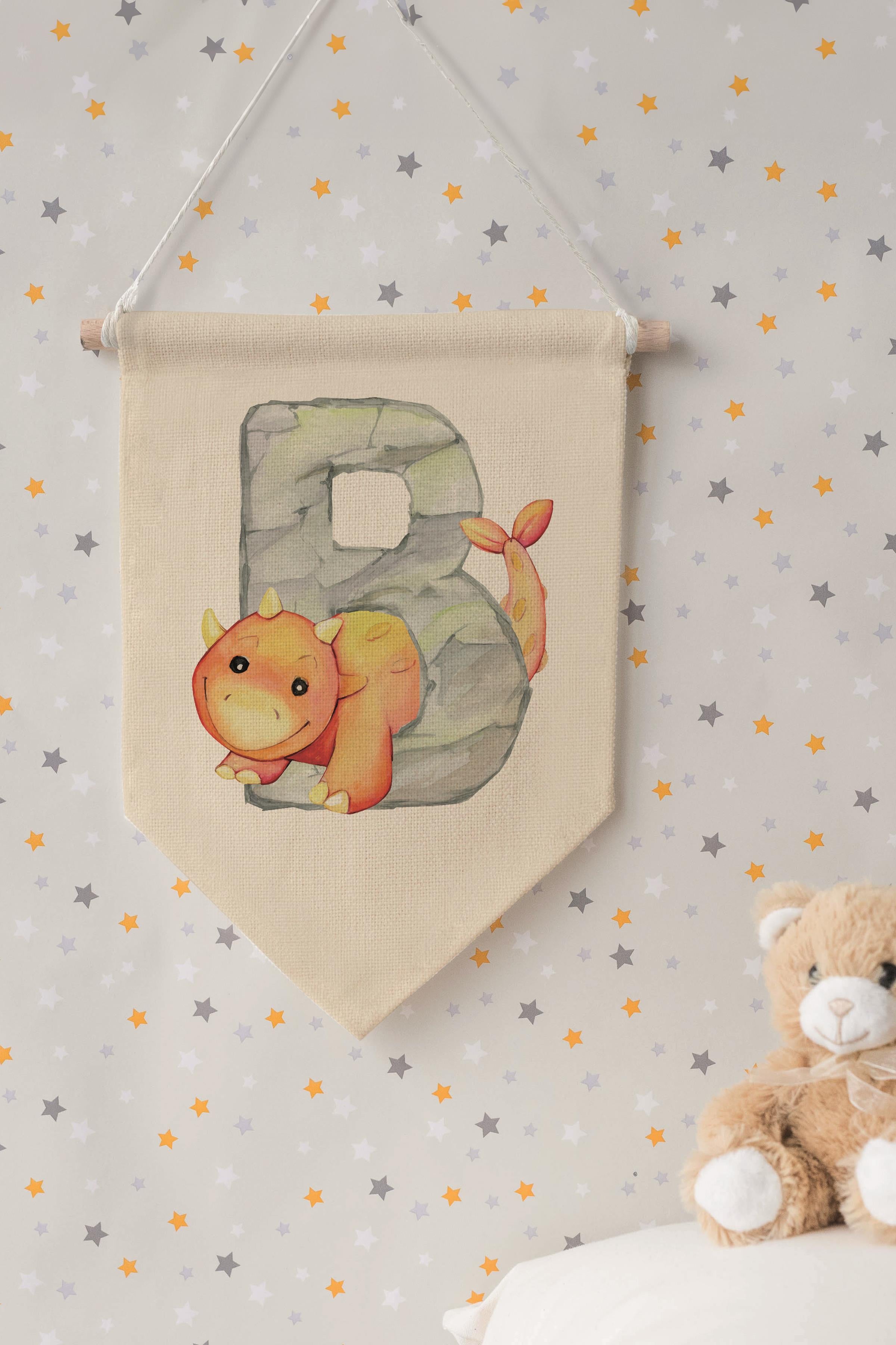 Çocuk Odası Dekor, Duvar Süsü, Ahşap Bebek Odası Dekor, Canvas Flama, Safari ve Hayvanlı B Harfi