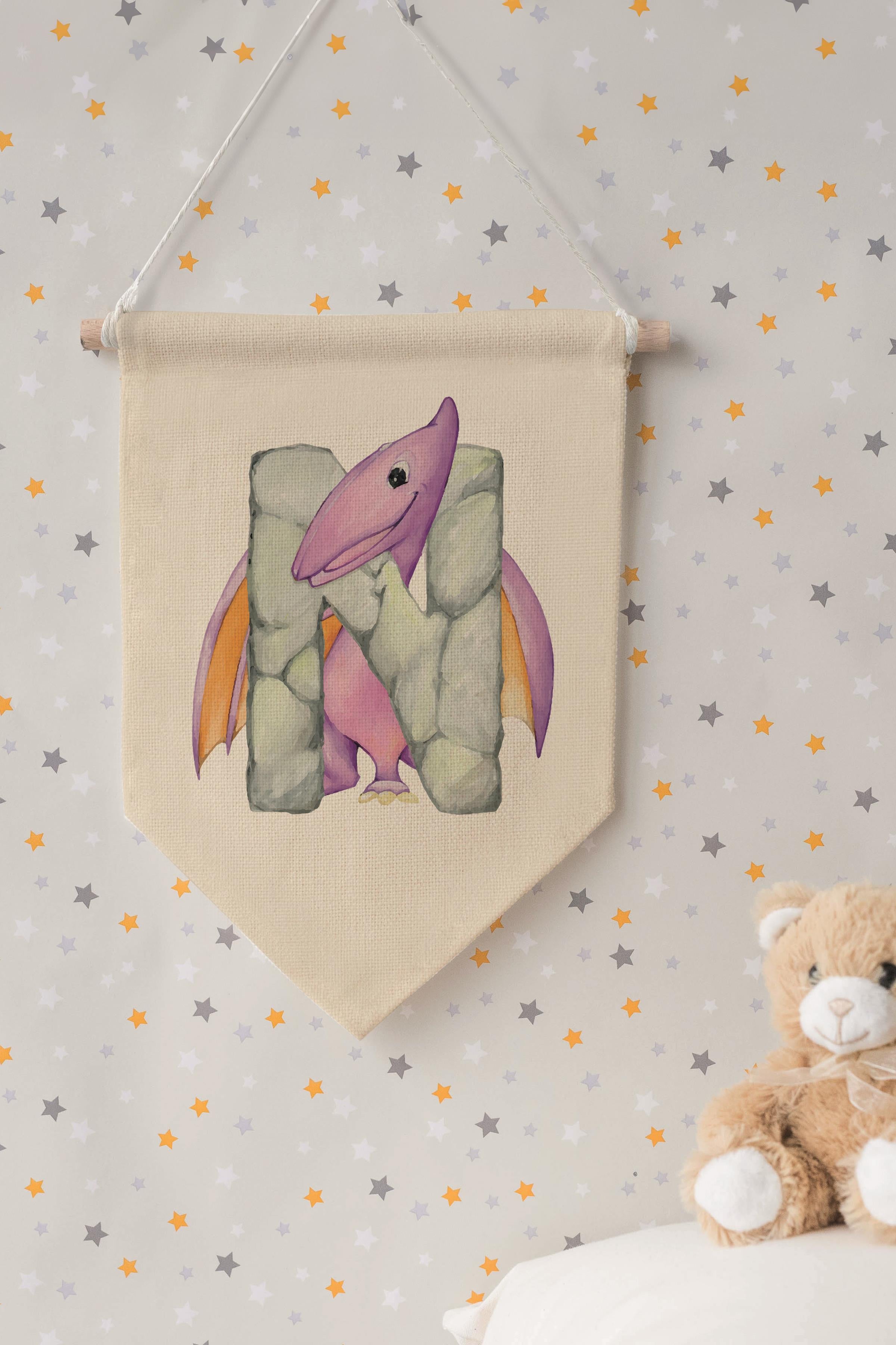 Çocuk Odası Dekor, Duvar Süsü, Ahşap Bebek Odası Dekor, Canvas Flama, Safari ve Hayvanlı N Harfi