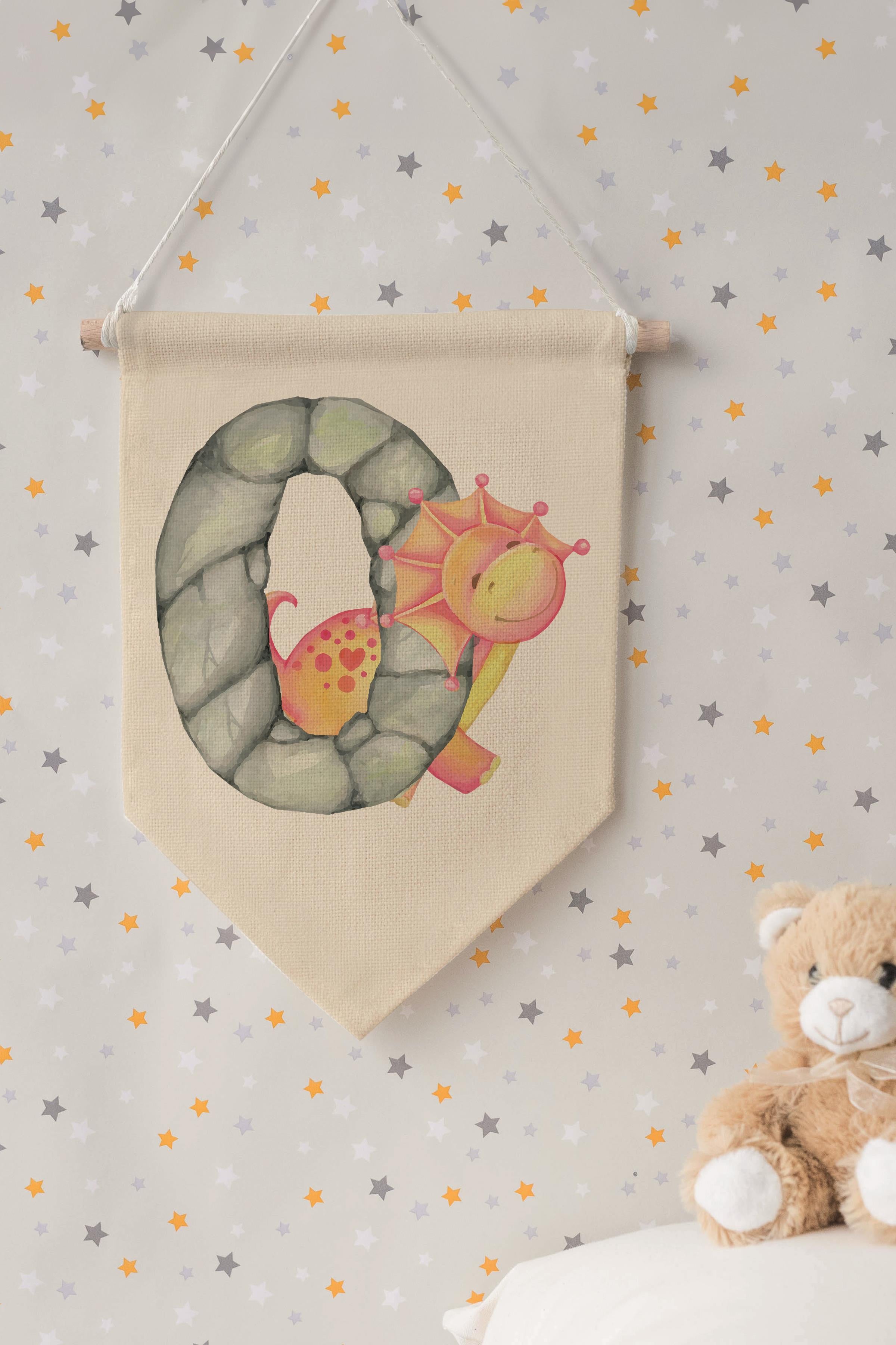 Çocuk Odası Dekor, Duvar Süsü, Ahşap Bebek Odası Dekor, Canvas Flama, Safari ve Hayvanlı O Harfi