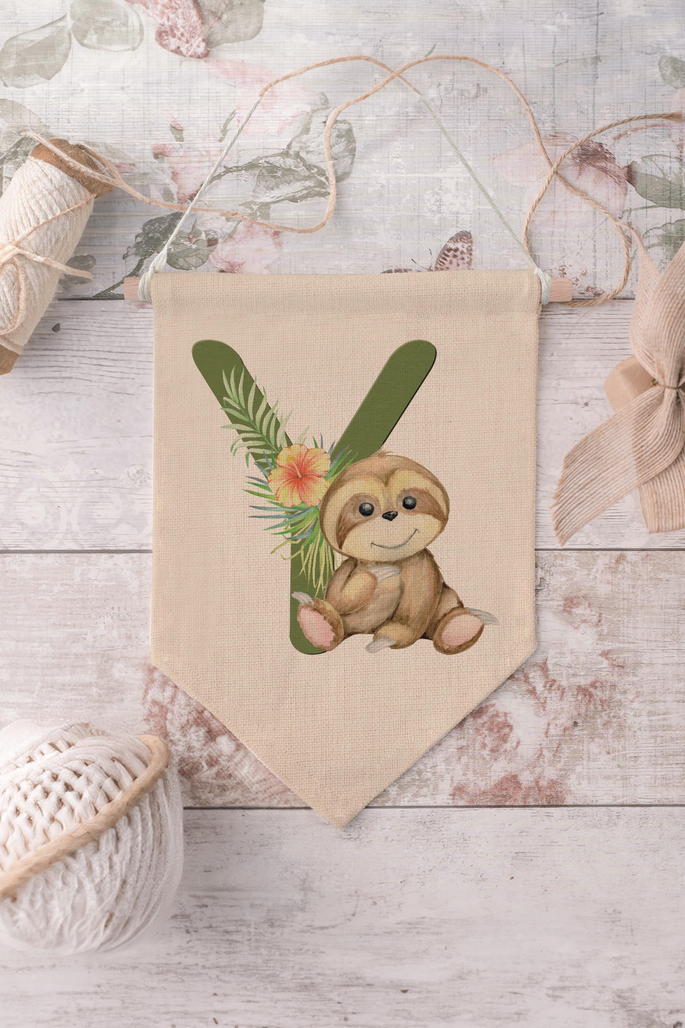 Çocuk Odası Dekor, Duvar Süsü, Ahşap Bebek Odası Dekor, Canvas Flama, Safari ve Hayvanlı Y Harfi