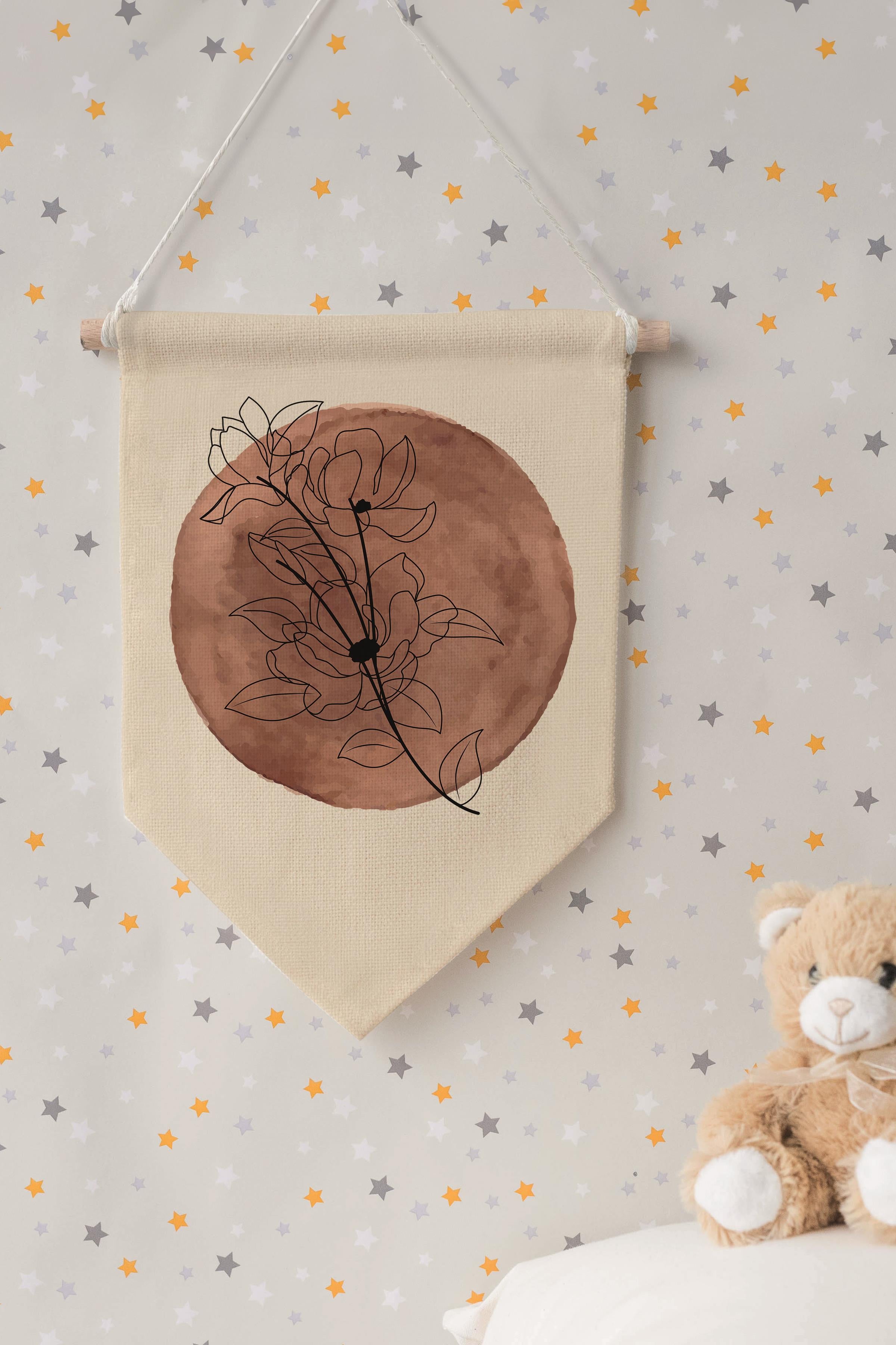 Çocuk Odası Dekor, Duvar Süsü, Ahşap Bebek Odası Dekor, Canvas Flama, Suluboya Güneş - Sarı